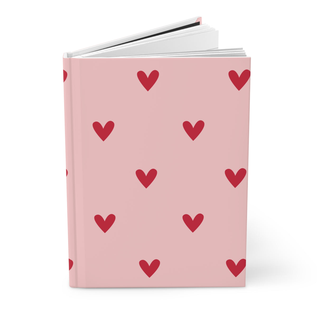Heart Pattern Hardcover Journal — Pink & Red Cute Notebook