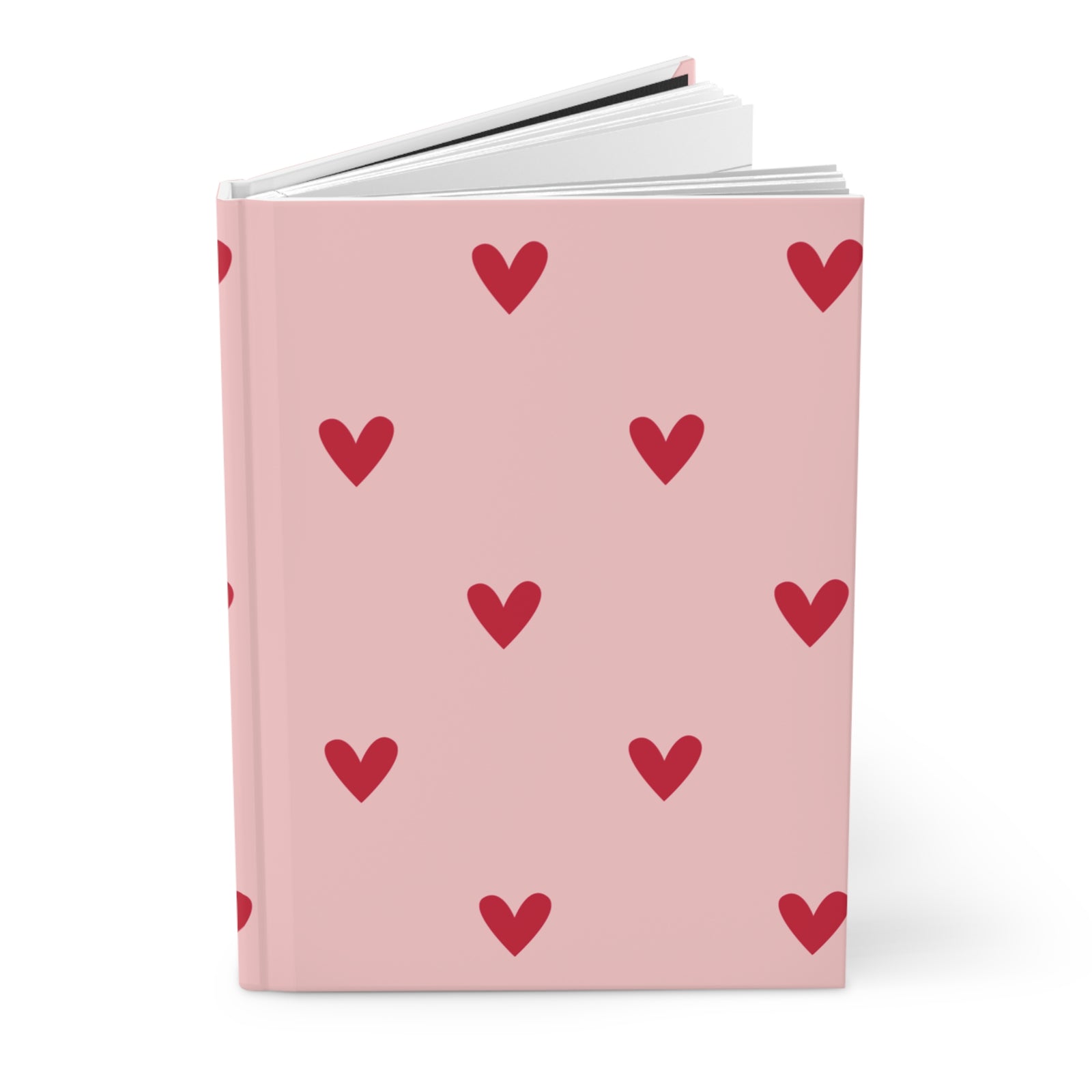 Heart Pattern Hardcover Journal — Pink & Red Cute Notebook