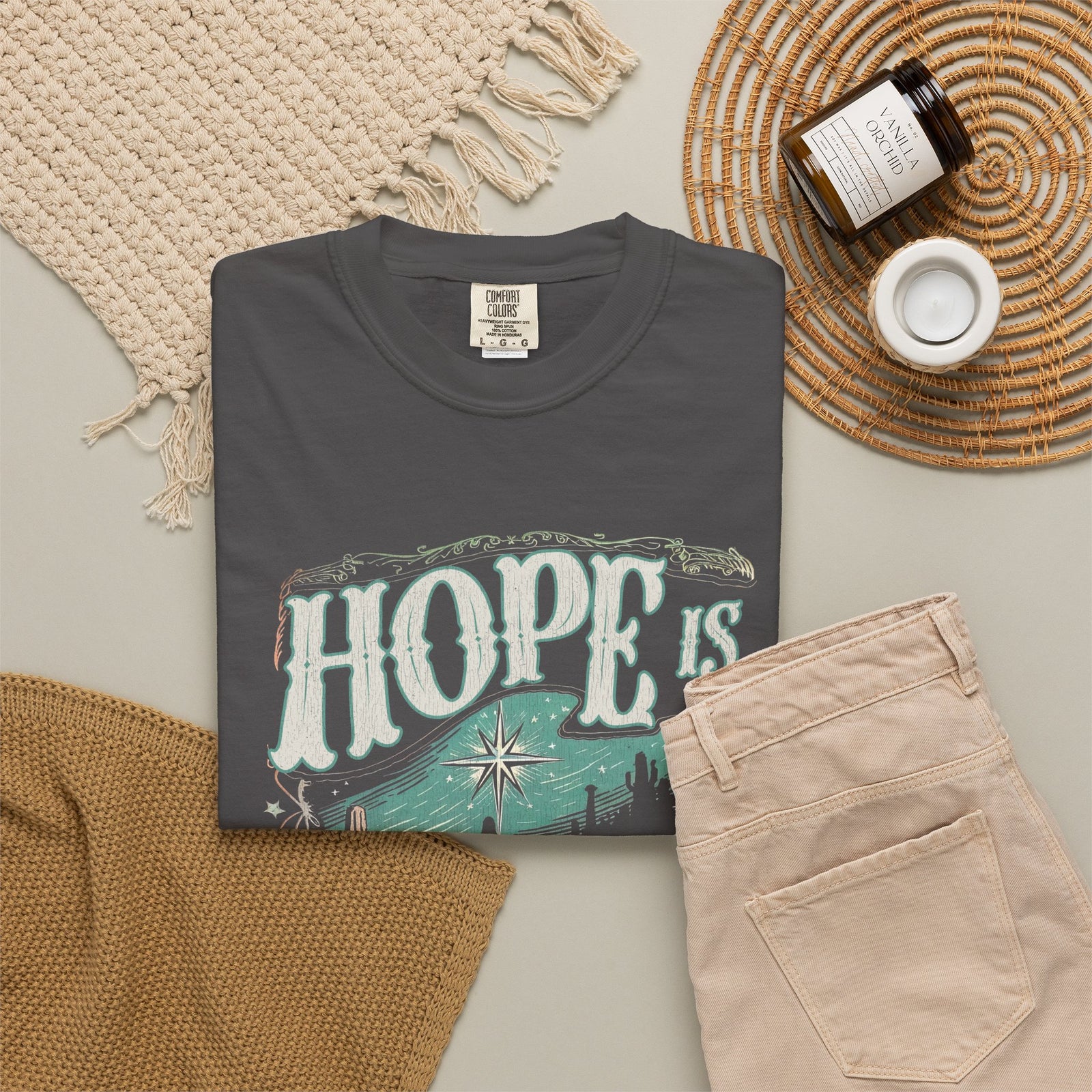 Hope is Born Christmas T-Shirt Christian Distressed Western Graphic Tee