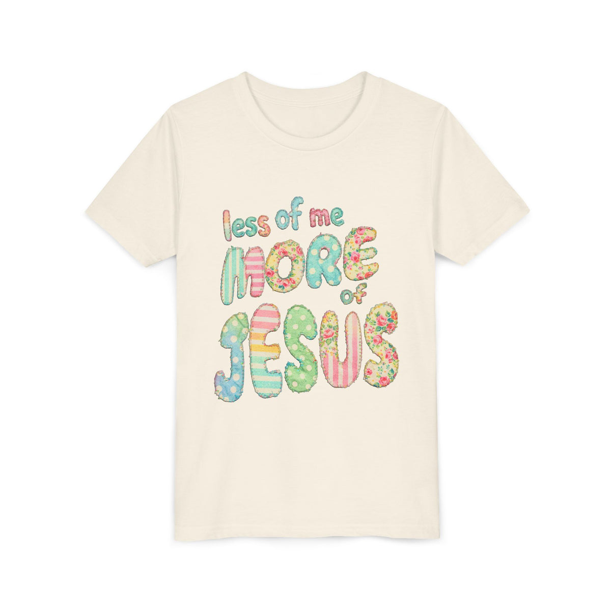 Less of Me More of Jesus Kids T-Shirt Cute Patchwork Youth Christian Graphic Tee