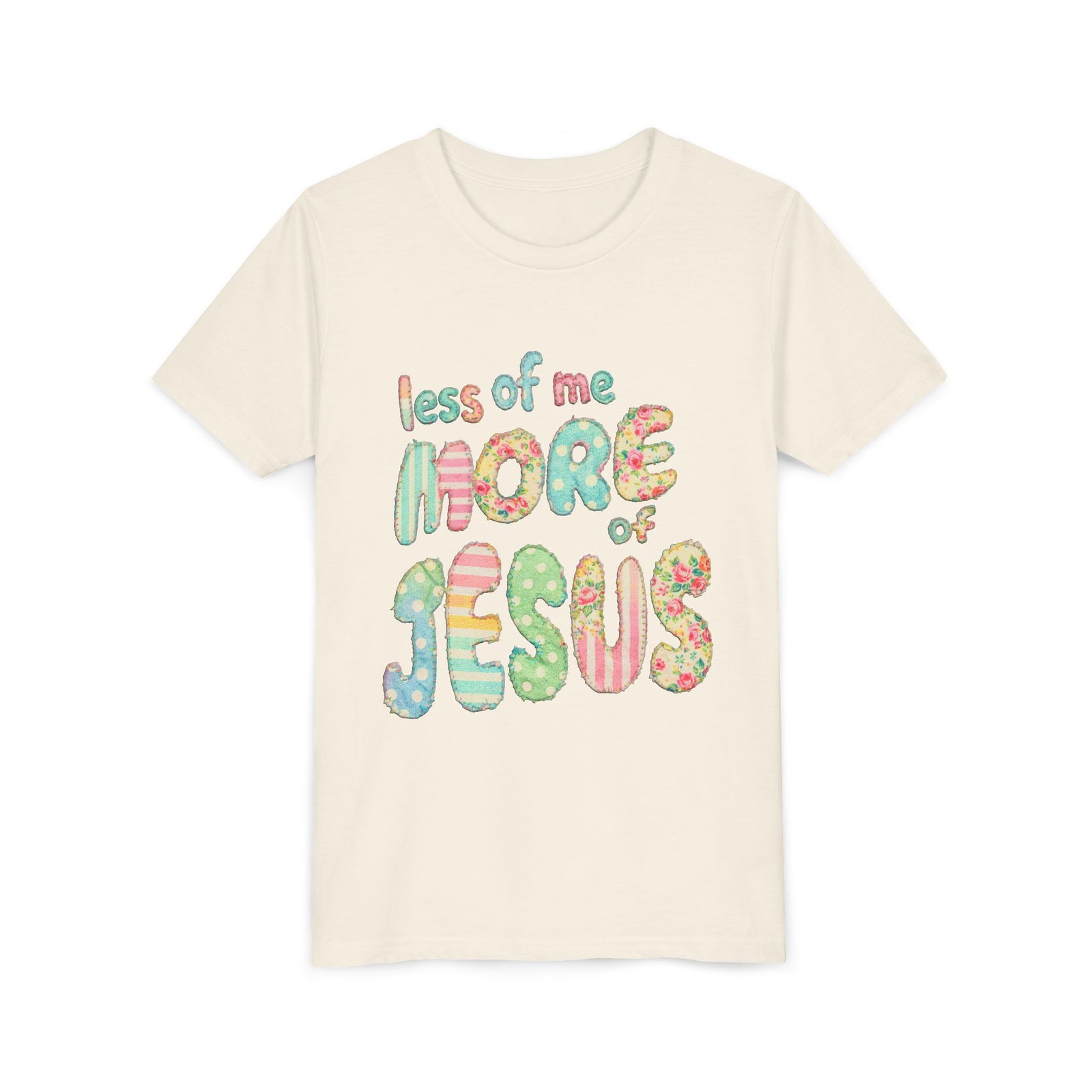 Less of Me More of Jesus Kids T-Shirt Cute Patchwork Youth Christian Graphic Tee