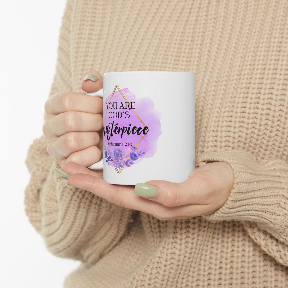 Ceramic Mug – Watercolor Floral You Are My God's Masterpiece Ephesians 2:10 Inspirational Coffee Cup (11oz, 15oz) - Sydney So Sweet