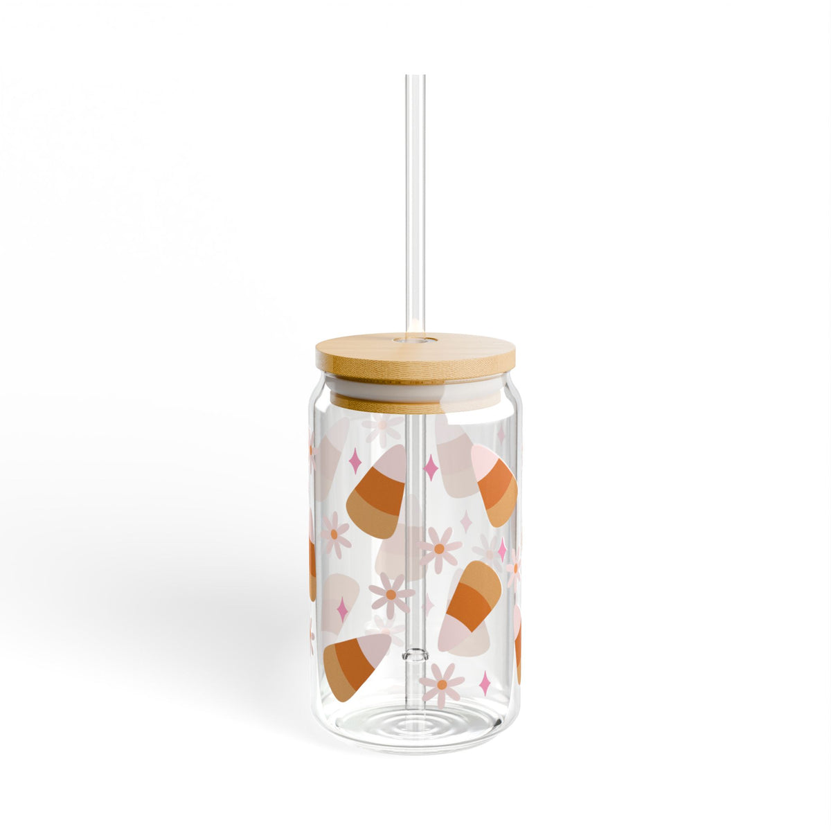 Candy Corn Cute Sipper Glass 16oz Reusable Drink Jar with Lid & Straw