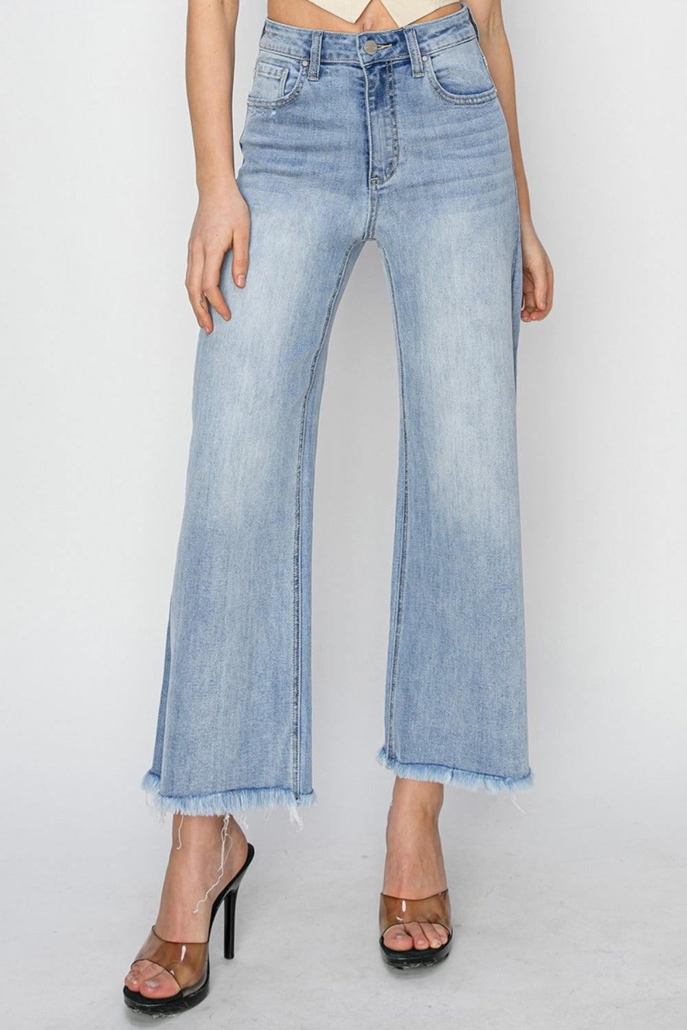 RISEN High Rise Crop Wide Fray Hem Jeans - Sydney So Sweet