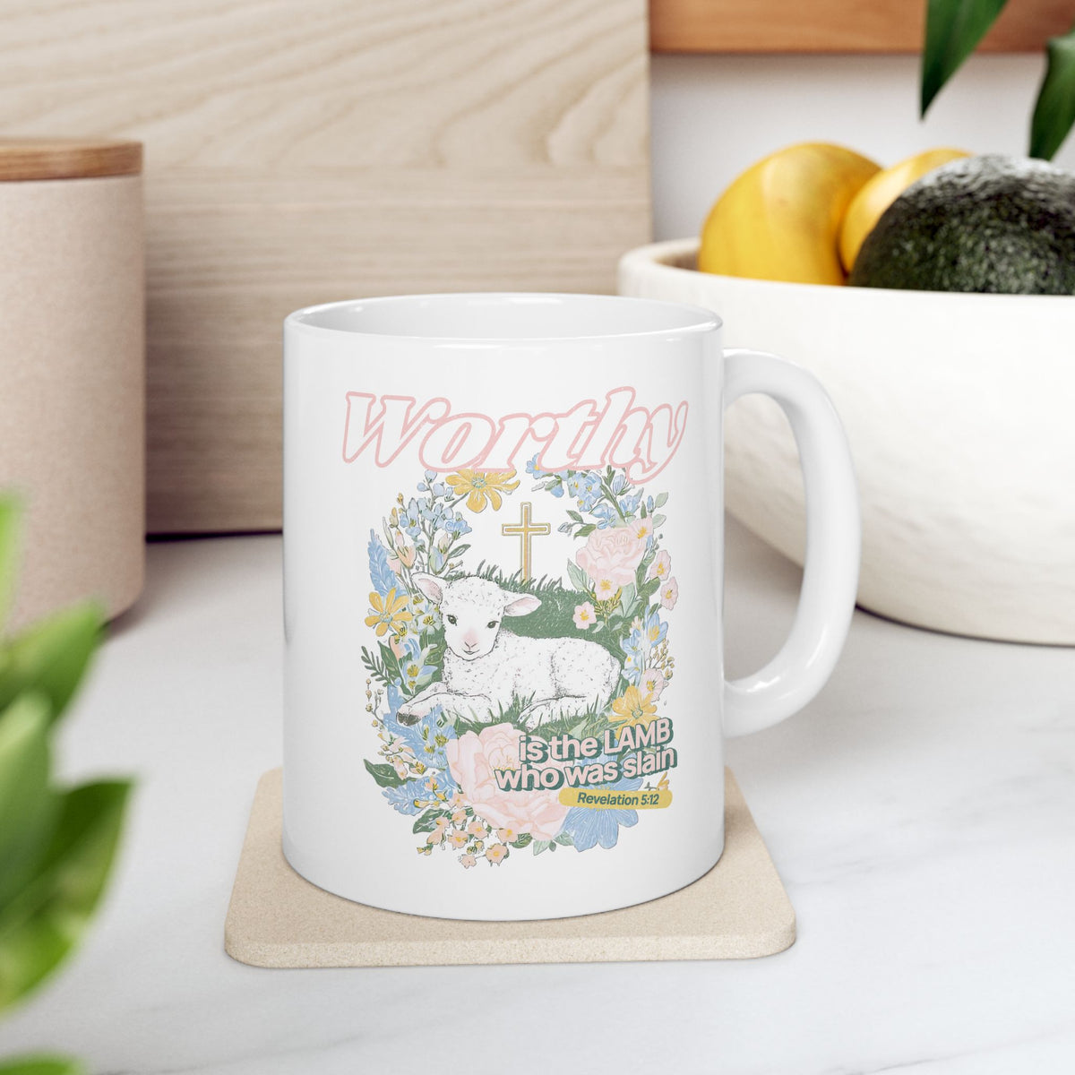 Worthy is the Lamb Who Was Slain Christian Ceramic Mug Coffee Cup (11oz & 15oz)