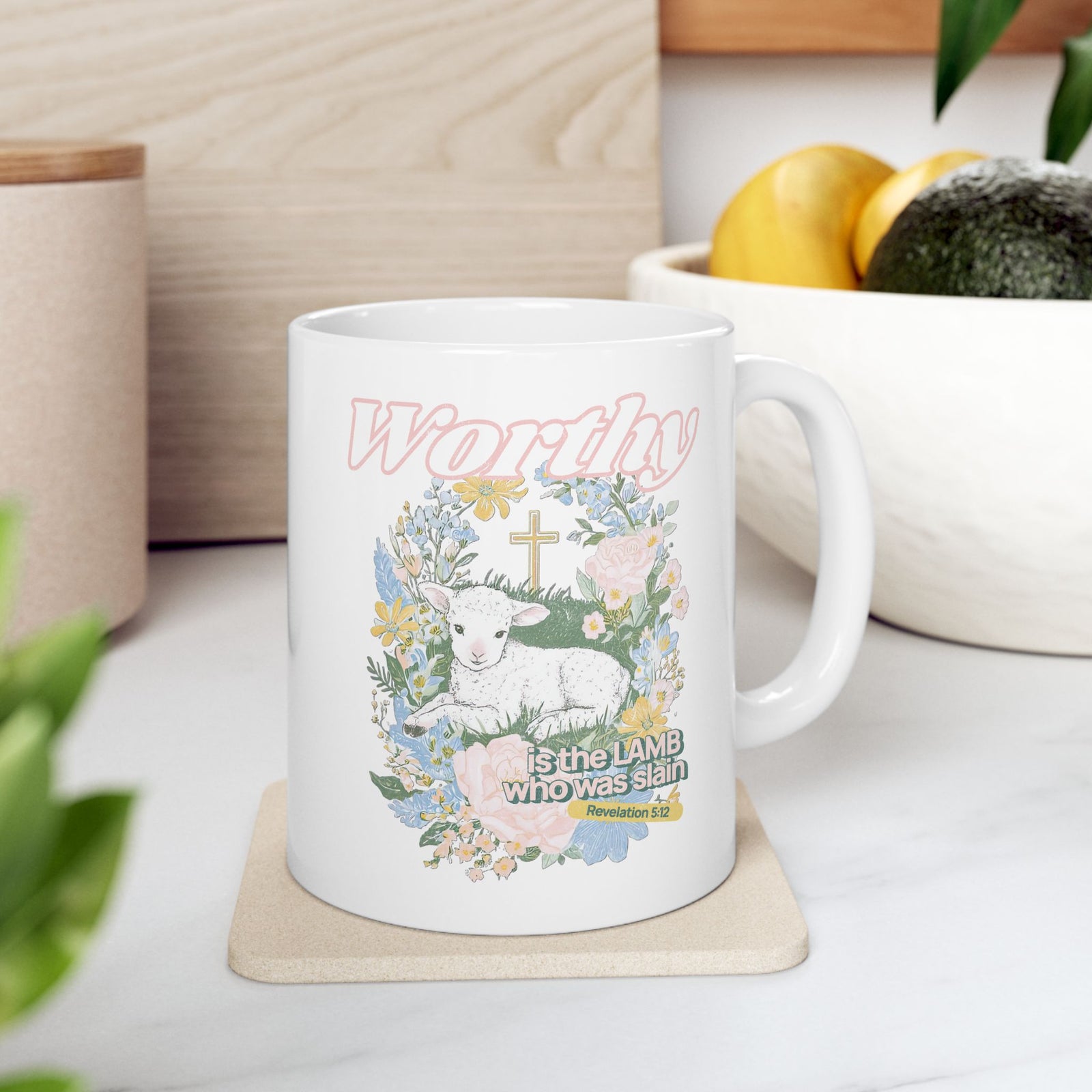 Worthy is the Lamb Who Was Slain Christian Ceramic Mug Coffee Cup (11oz & 15oz)