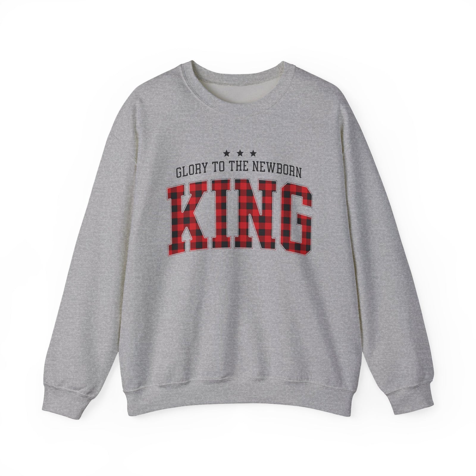 Glory to the Newborn King Christmas Season Buffalo Plaid Crewneck Unisex Sweatshirt