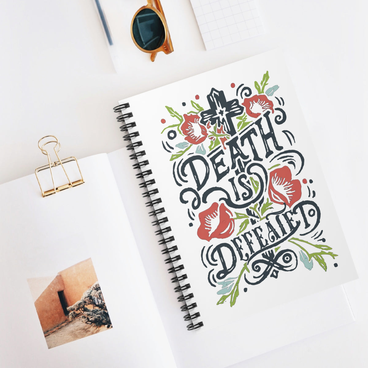 Death Is Defeated Floral Cross Christian Spiral Ruled Notebook Journal