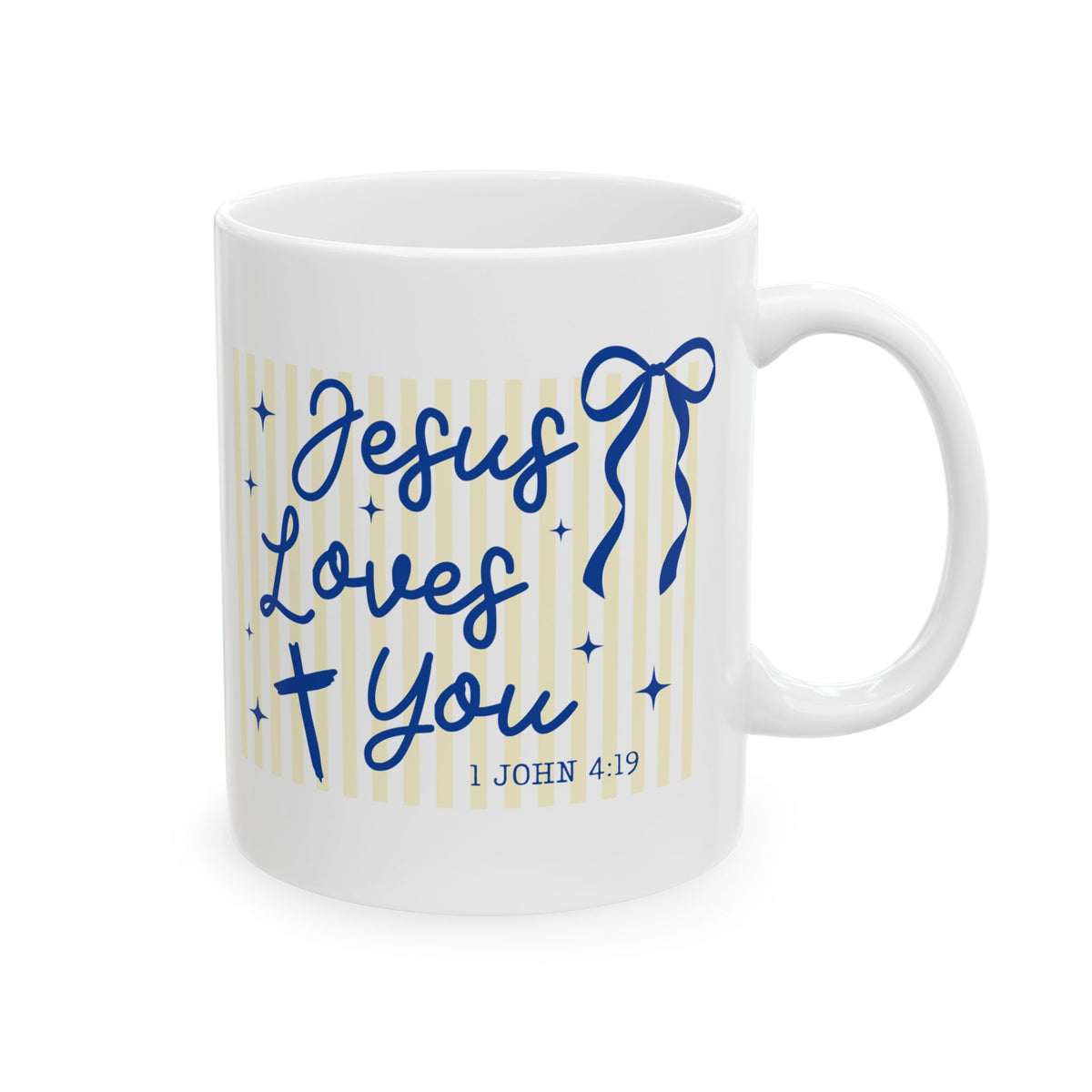 Jesus Loves You Cute Striped Ceramic Mug Coffee Cup (11oz & 15oz)