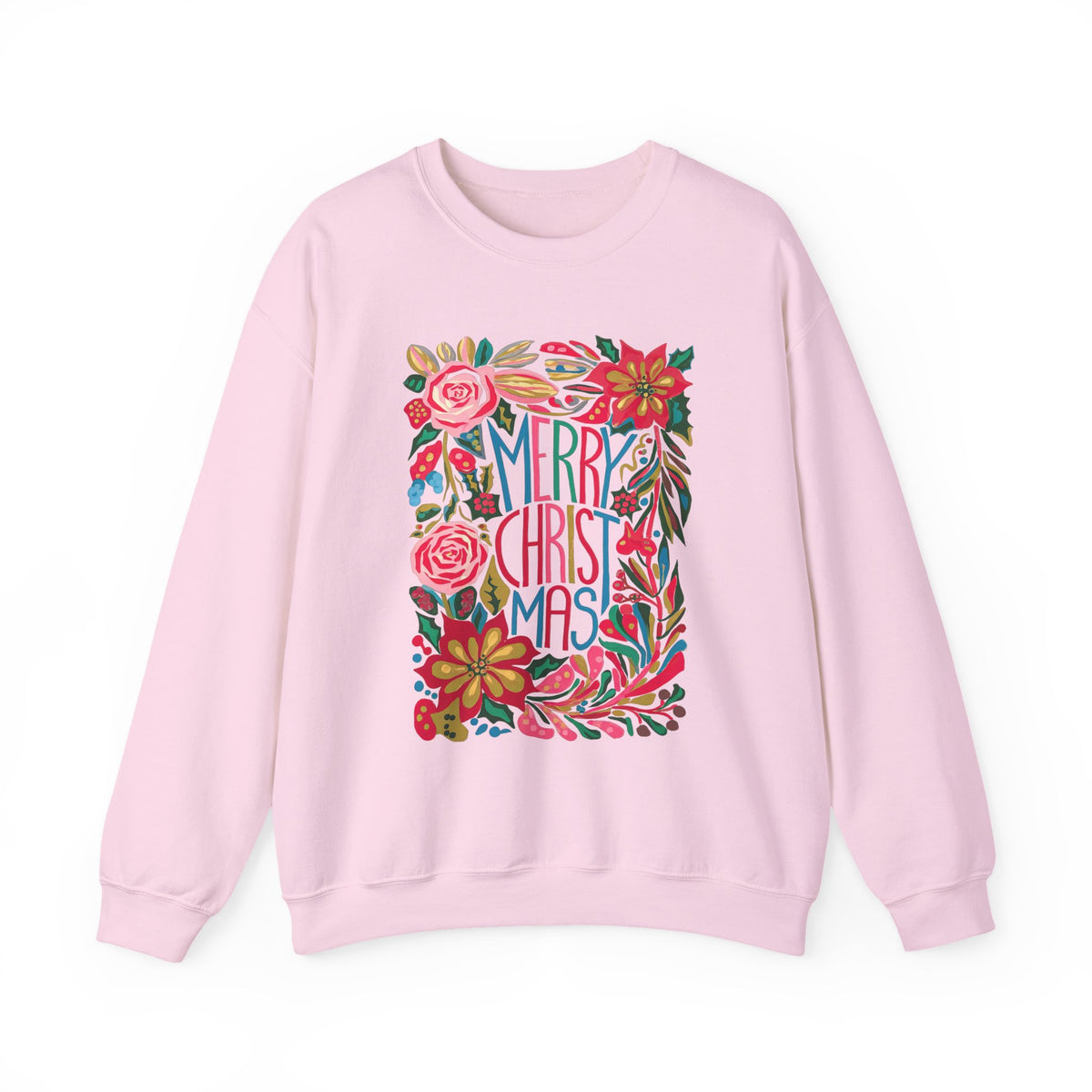Merry Christmas Bright Holiday Florals Crewneck Unisex Sweatshirt