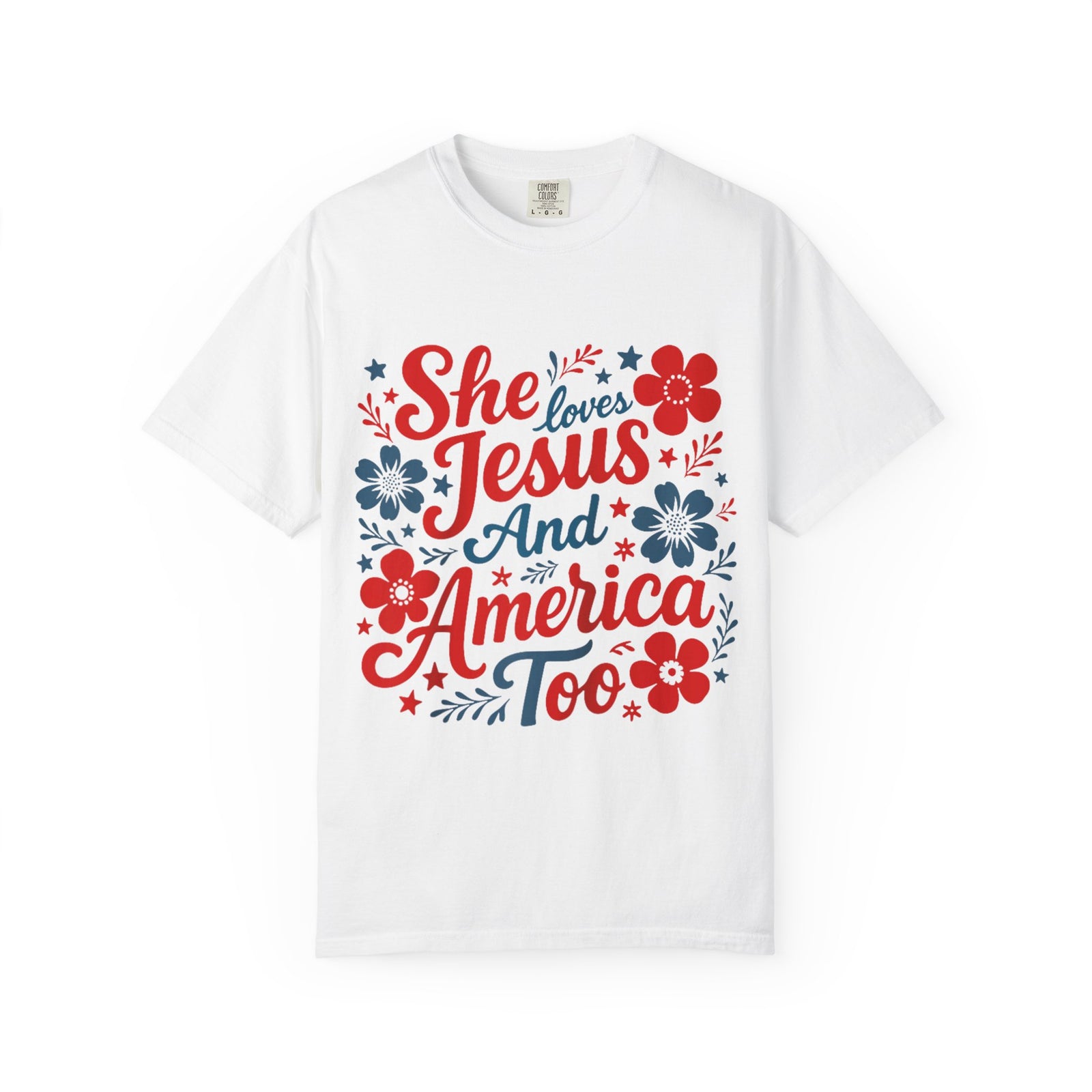 She Loves Jesus and America Too T-Shirt Patriotic Christian Graphic Tee