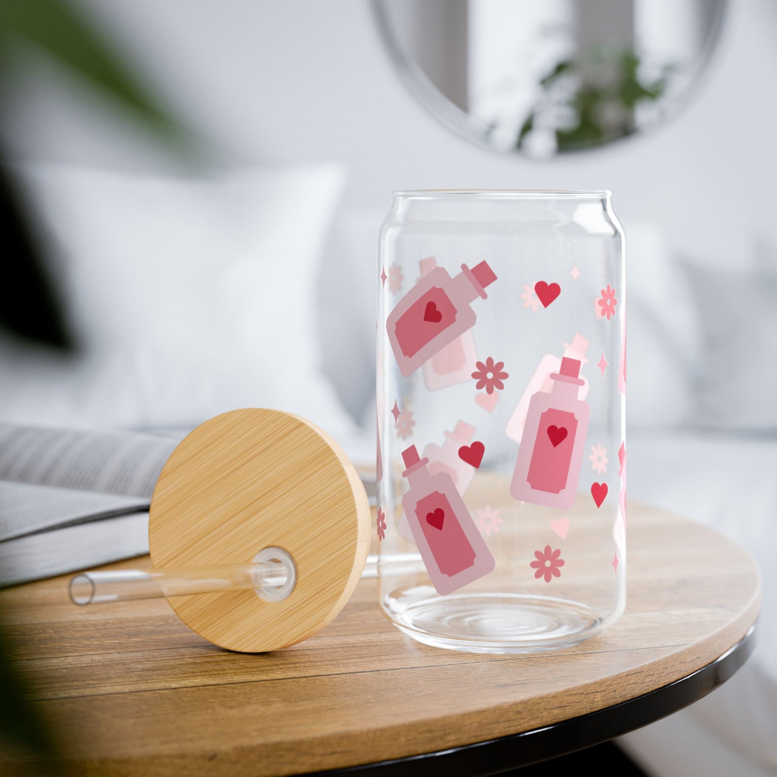 Love Potion Valentine Tumbler Sipper Glass 16oz — Reusable Drink Jar with Lid & Straw - Sydney So Sweet