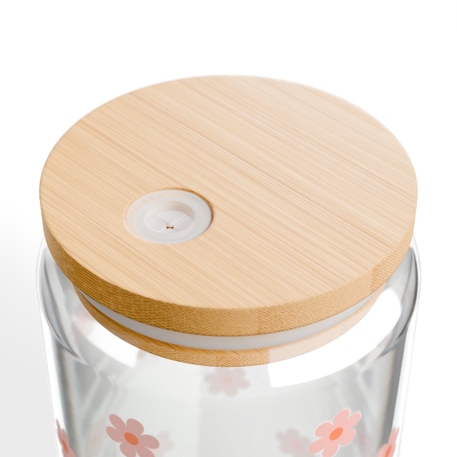 Itty Bitty Daisy Pink Sipper Glass 16oz — Reusable Drink Jar with Lid & Straw