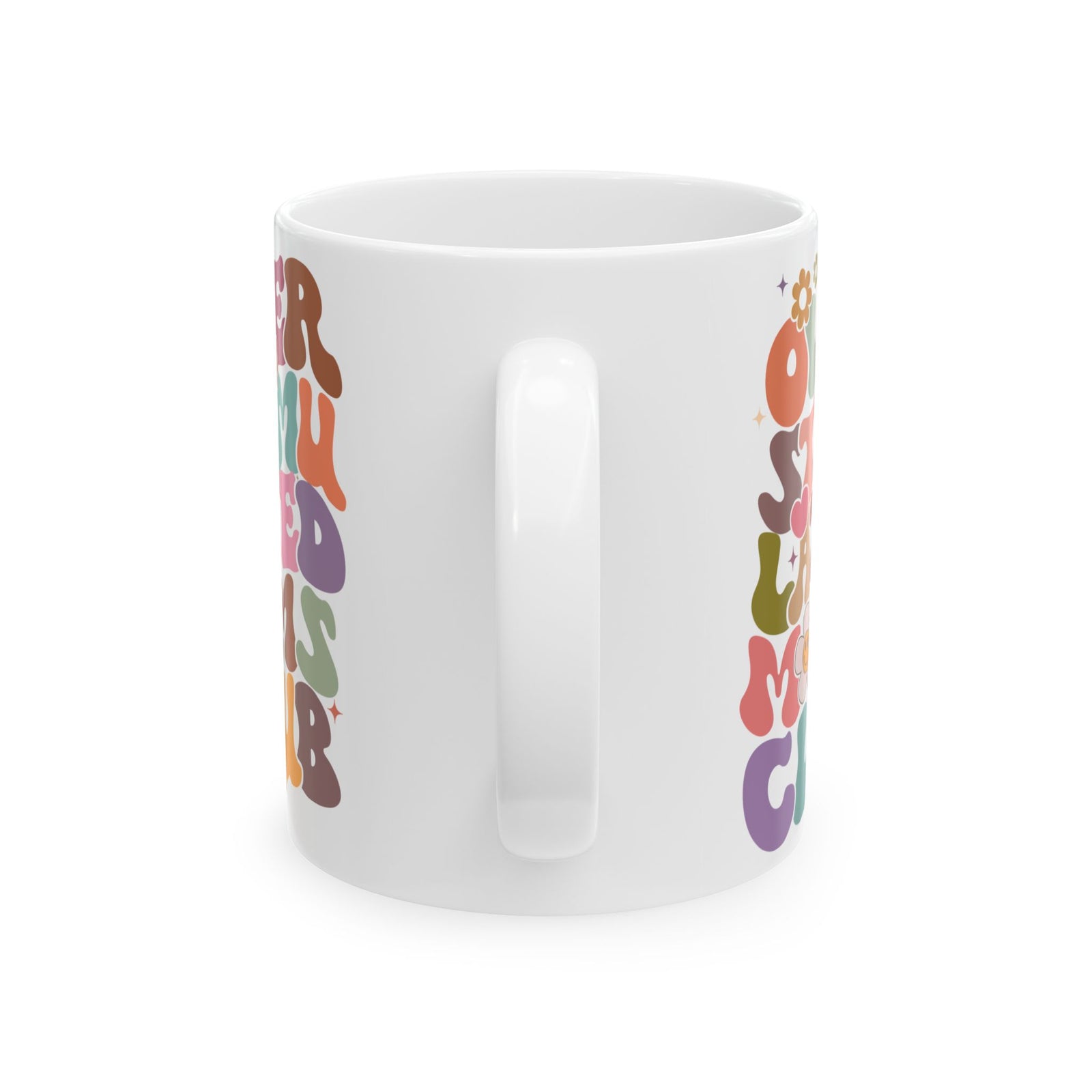 Overstimulated Moms Club Retro Rainbow Cute Ceramic Mug Coffee Cup (11oz & 15oz)