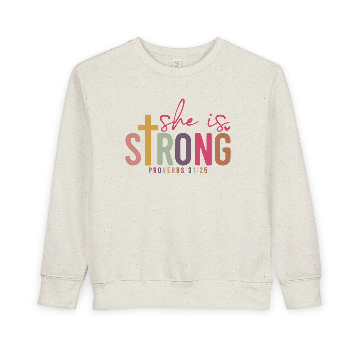 She Is Strong Toddler Sweatshirt – Christian Scripture Proverbs 31:25 Kids Pullover