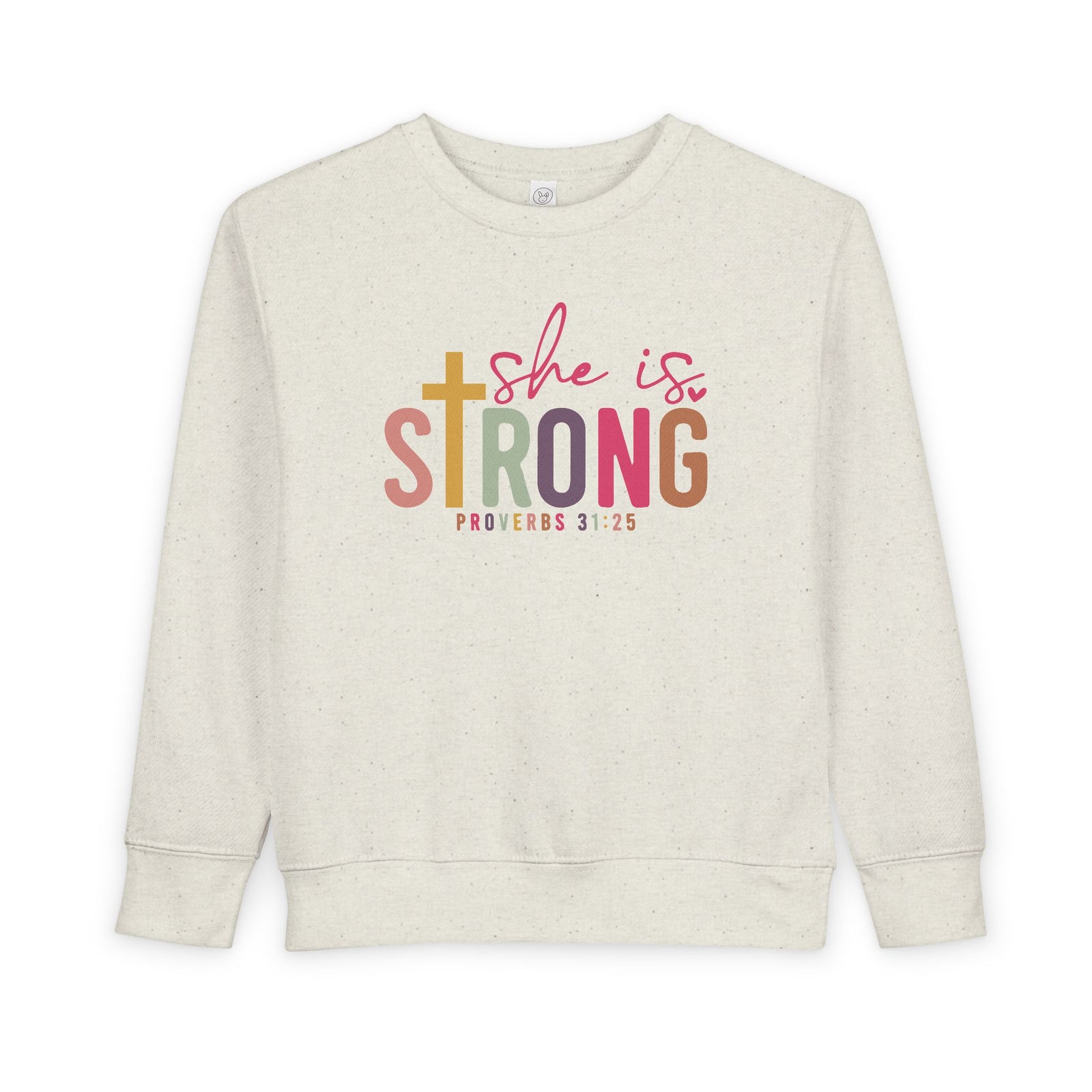 She Is Strong Toddler Sweatshirt – Christian Scripture Proverbs 31:25 Kids Pullover