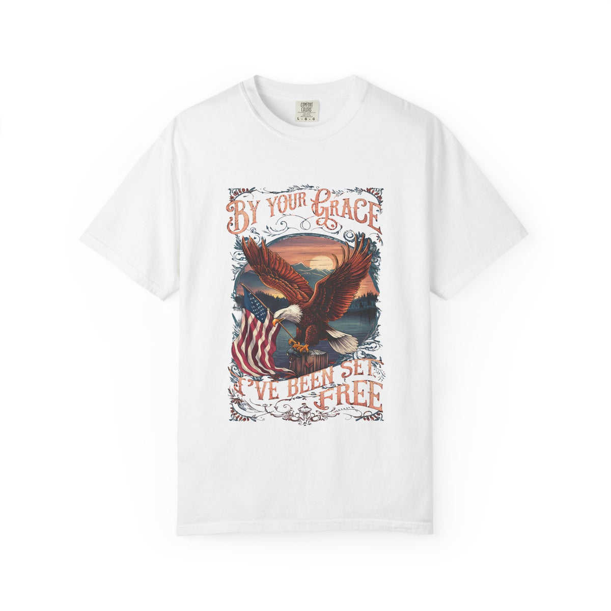 By Your Grace I've Been Set Free' T-Shirt Eagle & Flag Christian Graphic Tee