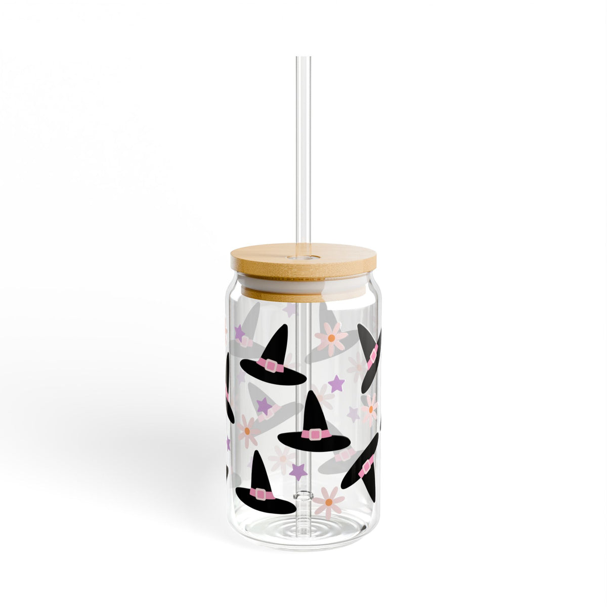 Witch Hat Halloween Sipper Glass 16oz Reusable Drink Jar with Lid & Straw