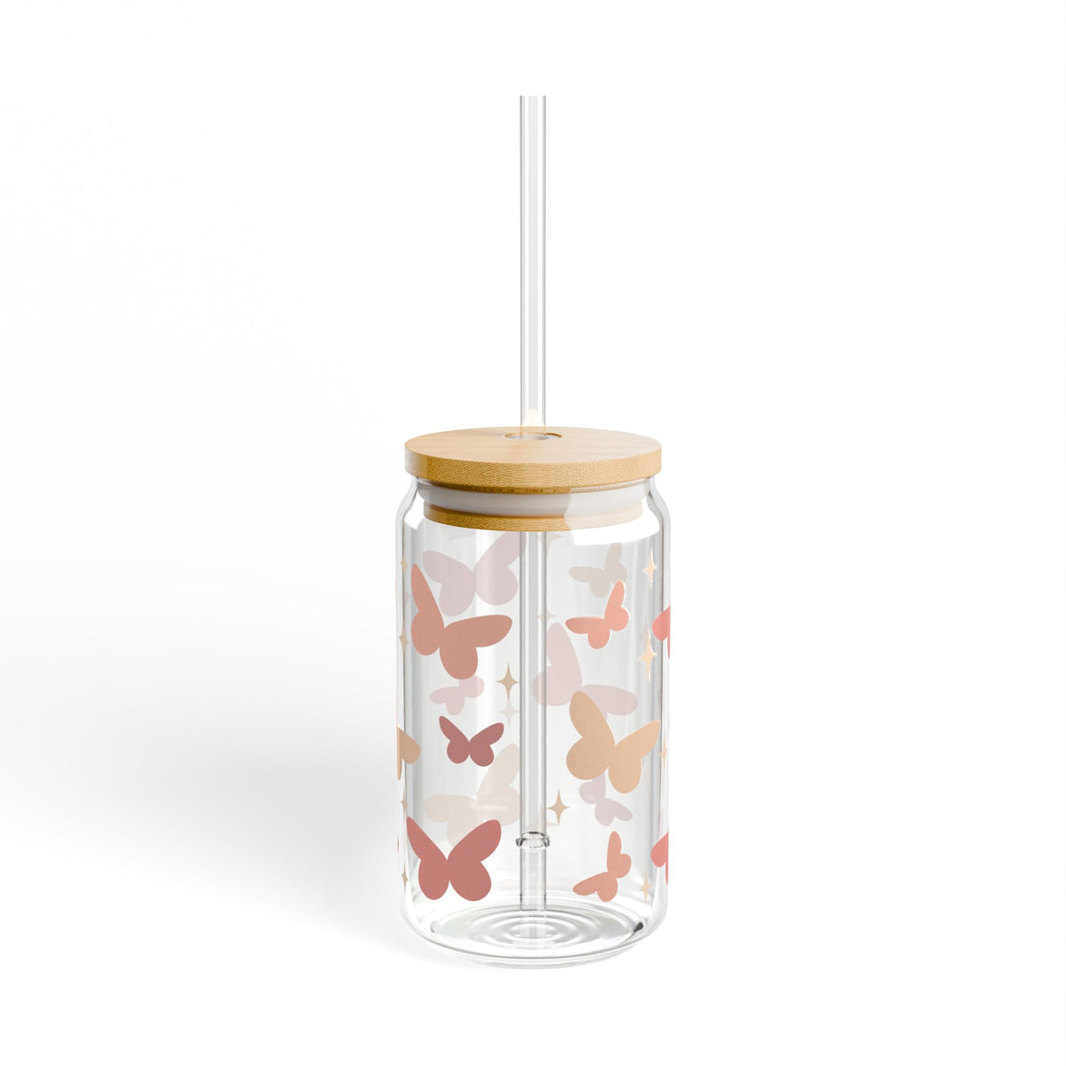 Butterfly Season Tumbler Sipper Glass 16oz — Reusable Drink Jar with Lid & Straw