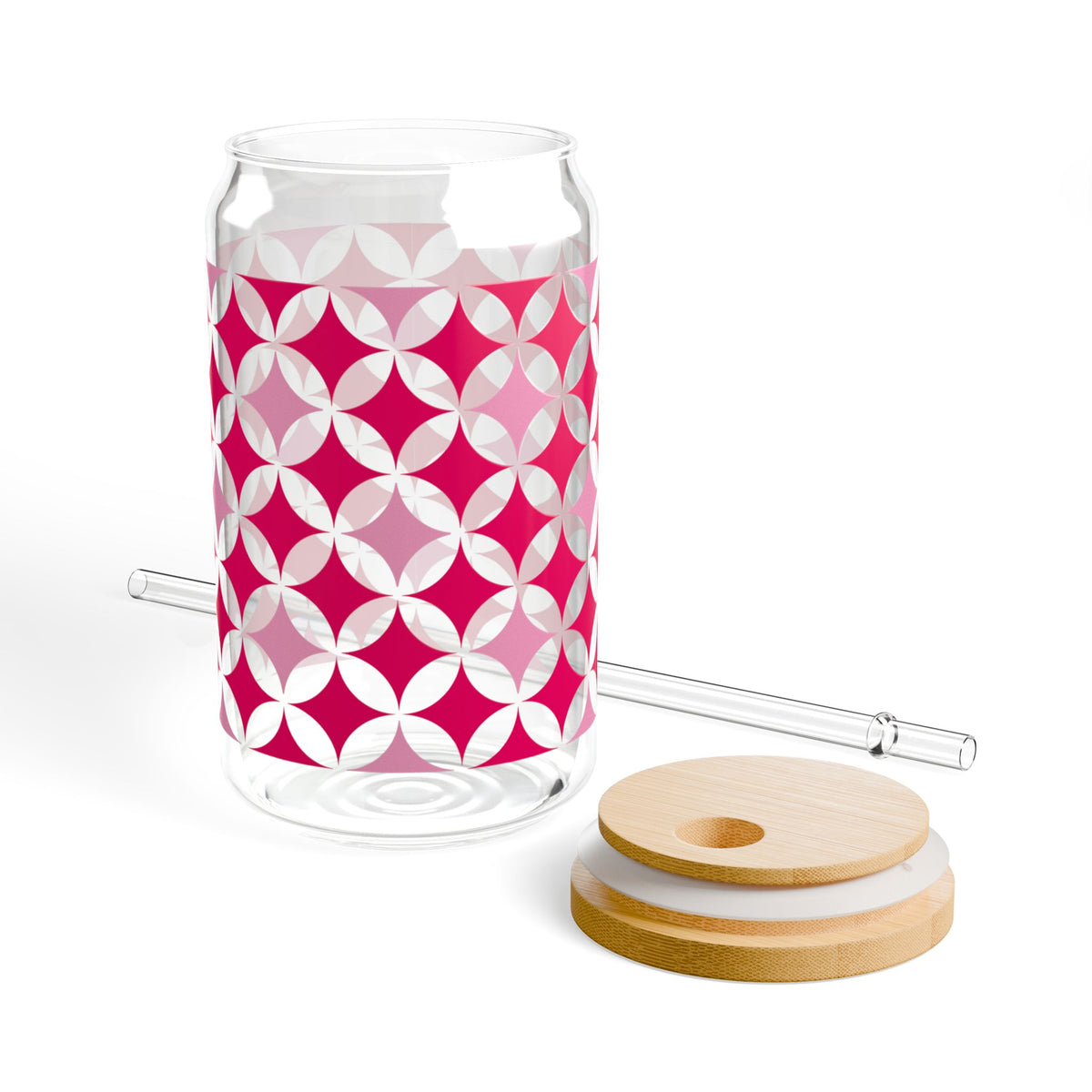 Twinkling Tidings Christmas Sipper Glass 16oz Reusable Drink Jar with Lid & Straw