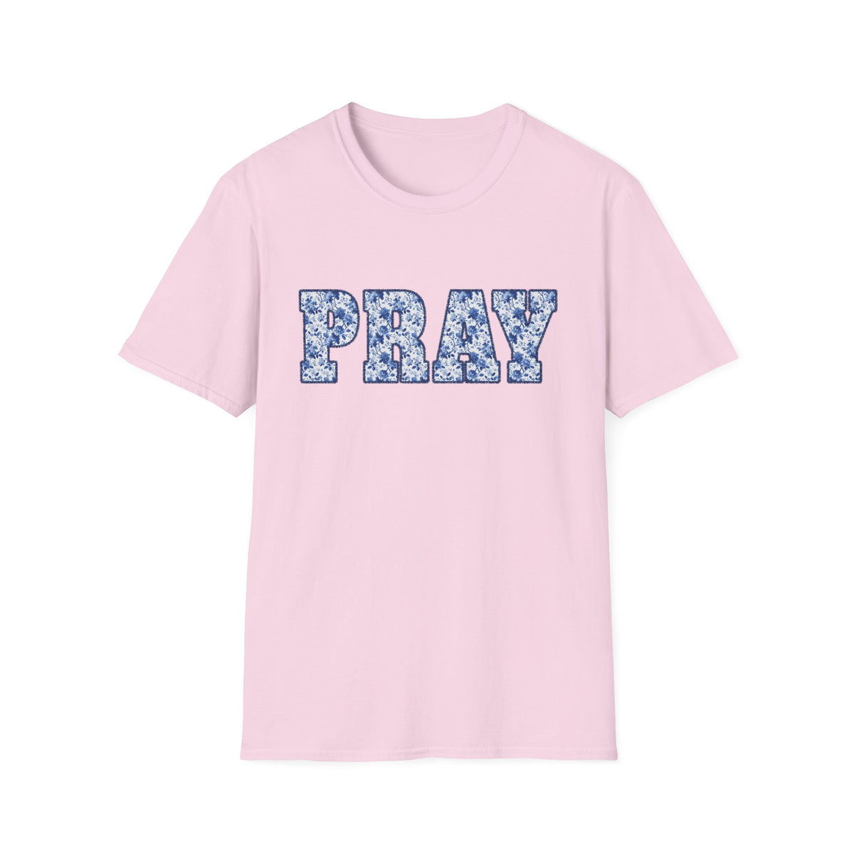Pray Floral T-Shirt Blue Flower Lettering Christian Tee