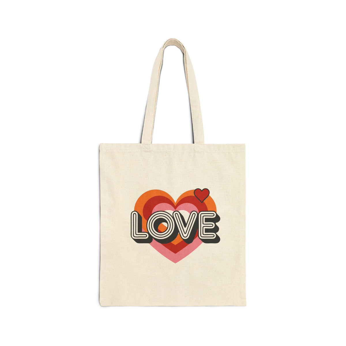Love Heart Retro 70s Vintage Love Shopper Cotton Canvas Tote Bag