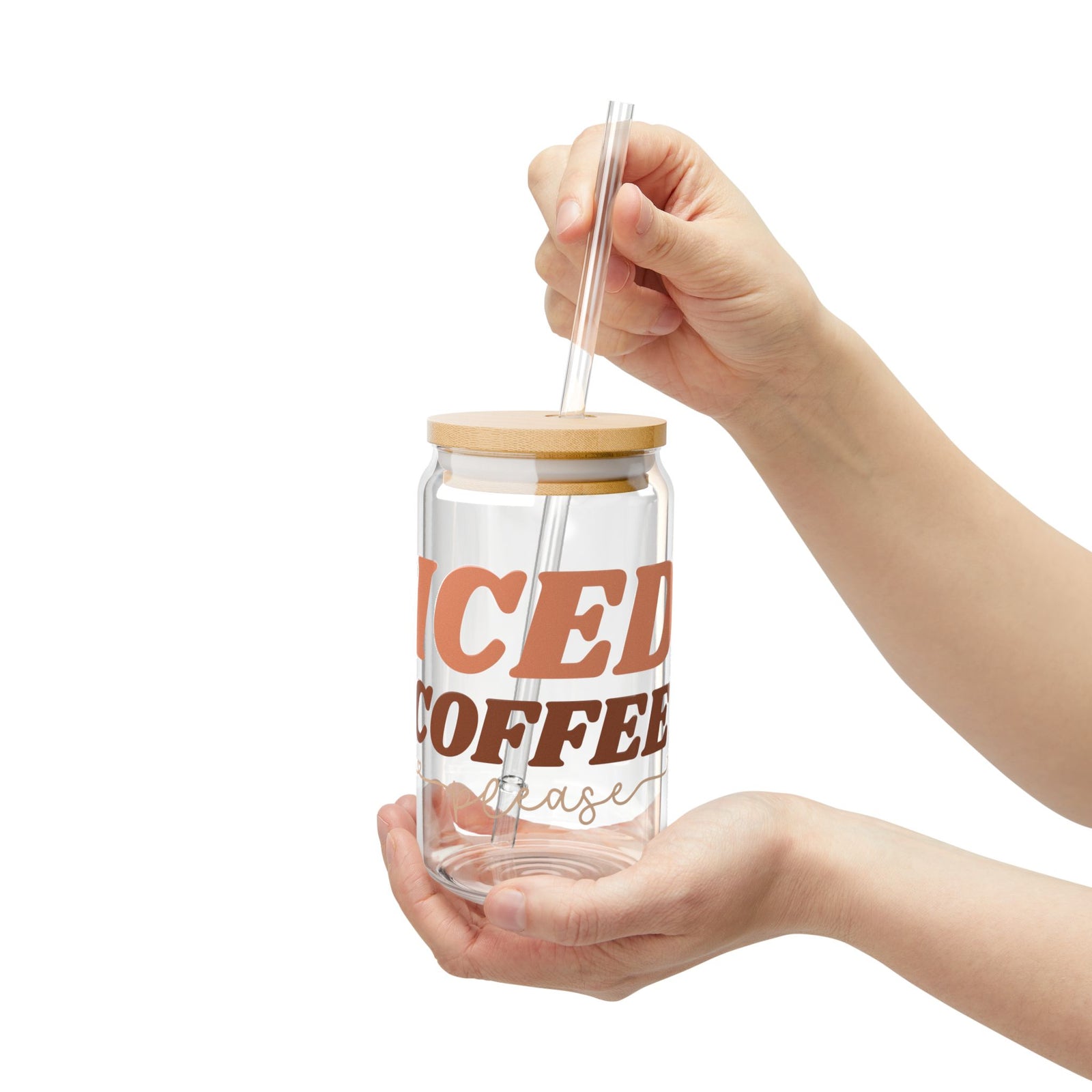 Iced Coffee Please Sipper Glass 16oz Reusable Drink Jar with Lid & Straw