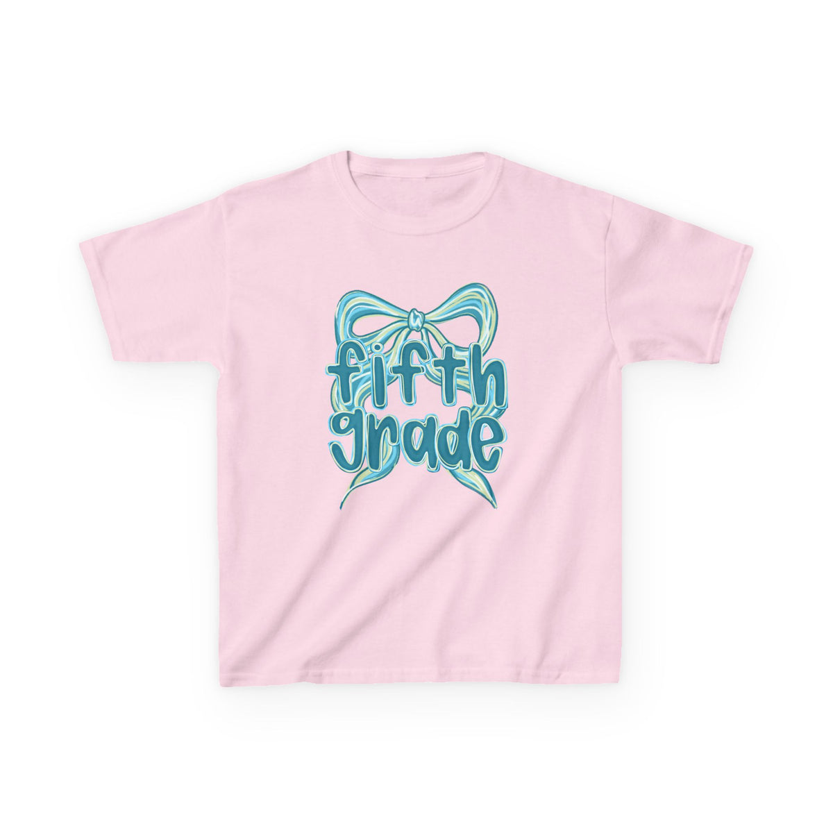 Fifth Grade Kids Tee Cute Blue Coquette Bow Back to School 5th Grade T-Shirt