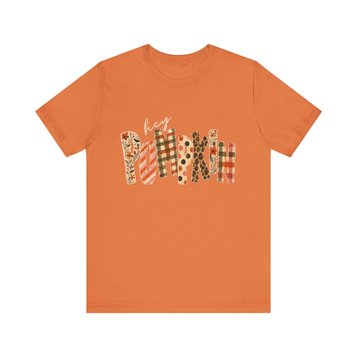 Hey Pumpkin T-Shirt Fall Plaid & Floral Pumpkin Graphic Tee