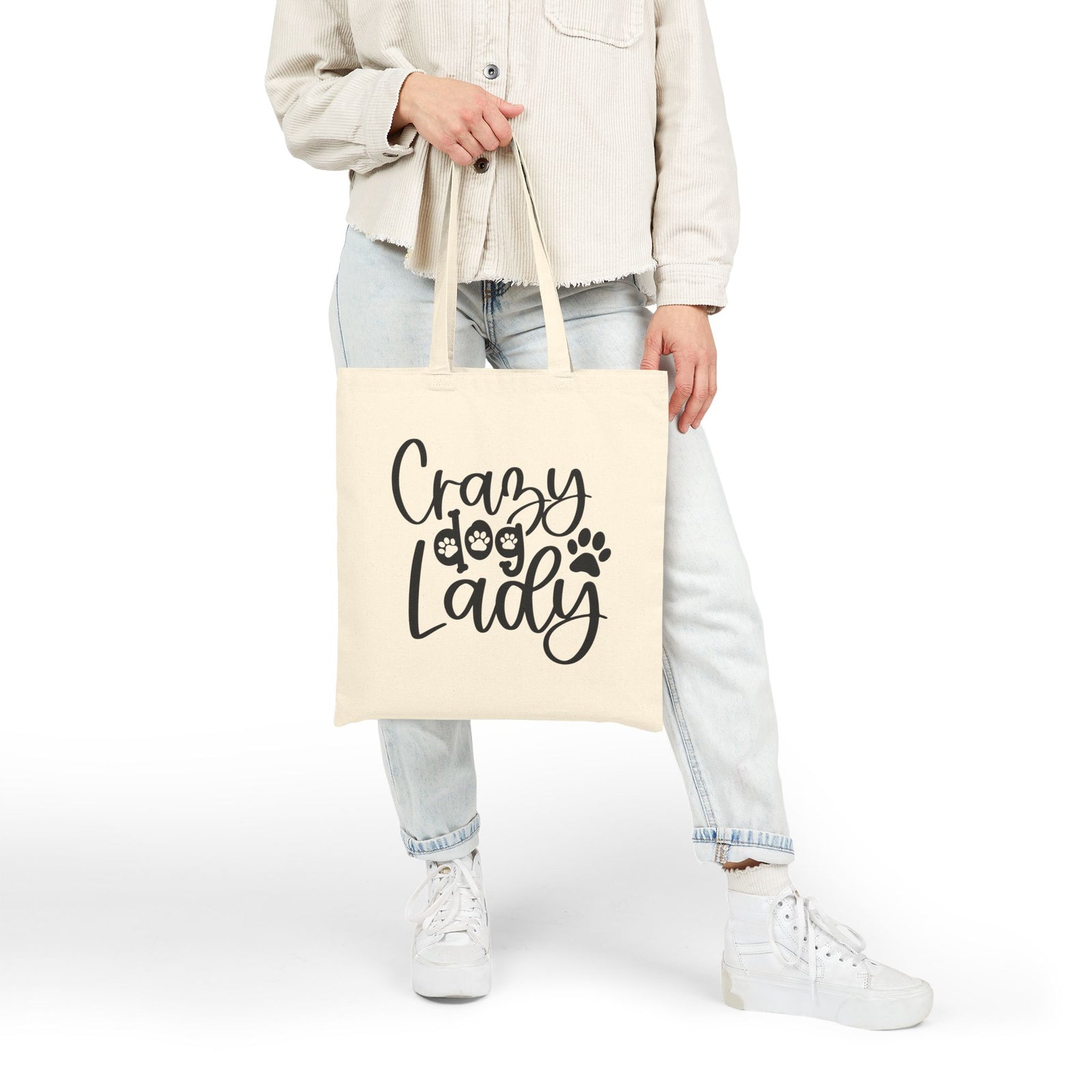 Crazy Dog Lady Cotton Canvas Tote Bag Reusable Grocery & Market Bag