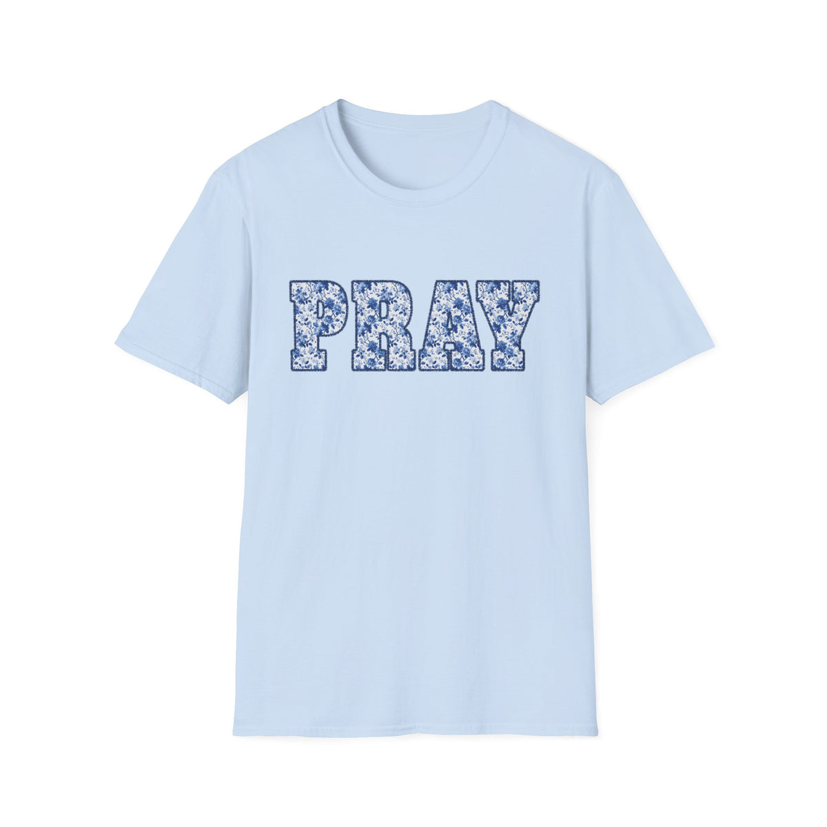Pray Floral T-Shirt Blue Flower Lettering Christian Tee