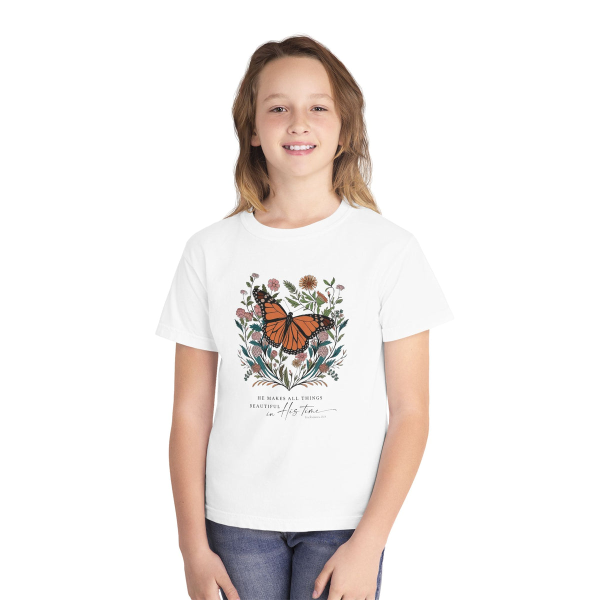 He Makes All Things Beautiful T-Shirt Christian Butterfly Kids Graphic Tee