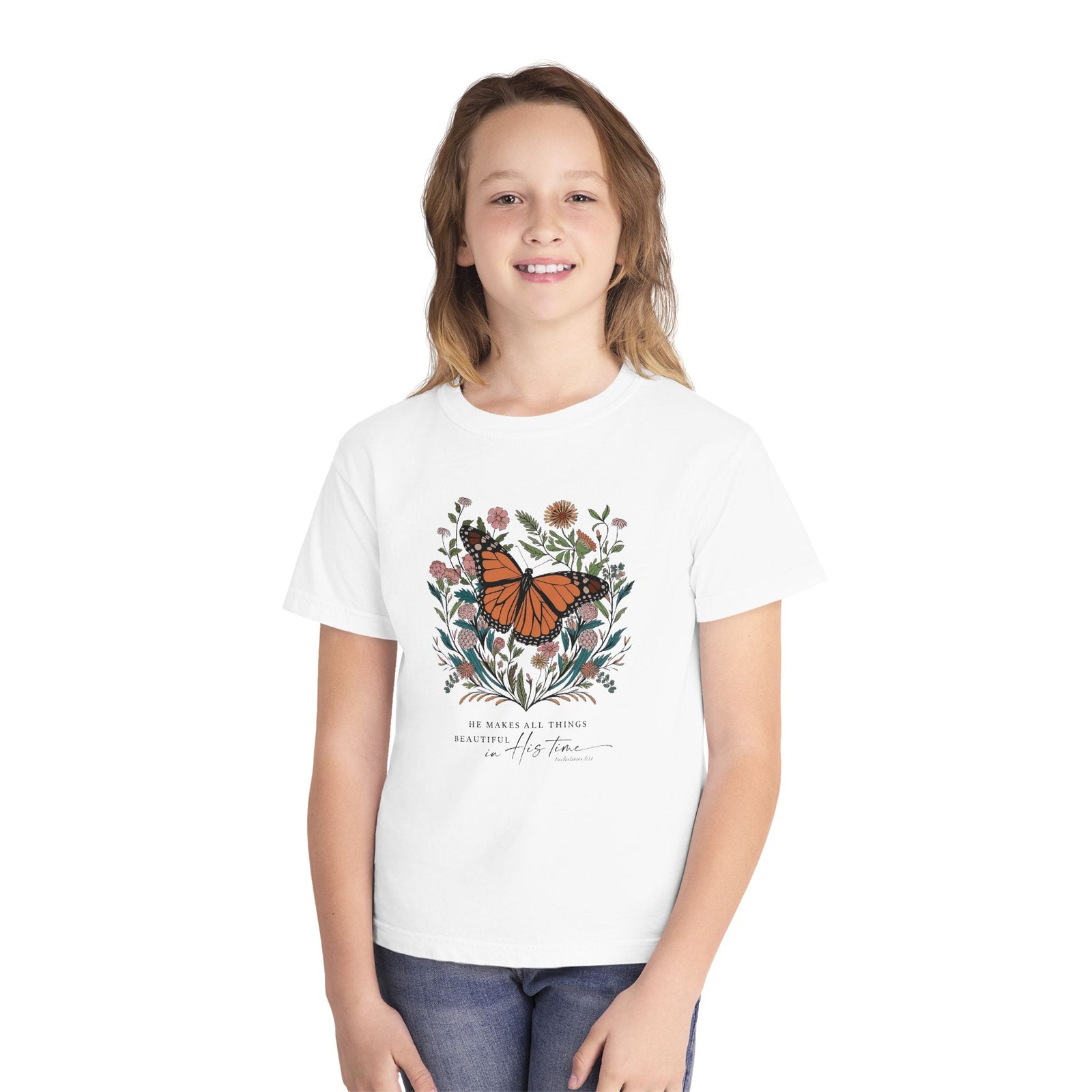 He Makes All Things Beautiful T-Shirt Christian Butterfly Kids Graphic Tee