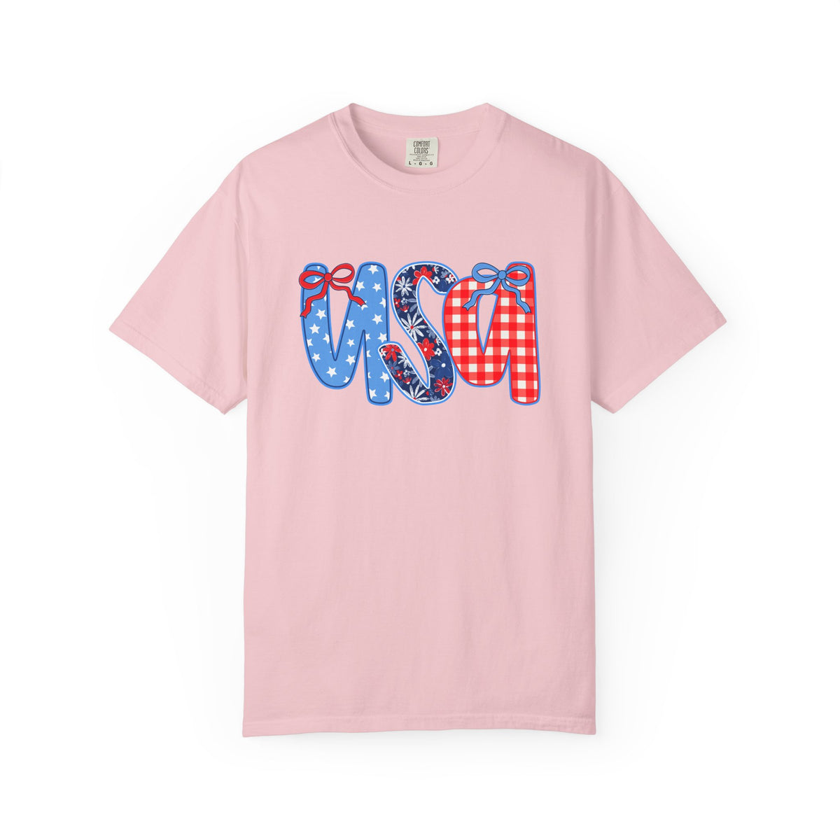 Coquette Bow USA Patriotic Graphic T-Shirt 4th of July Tee
