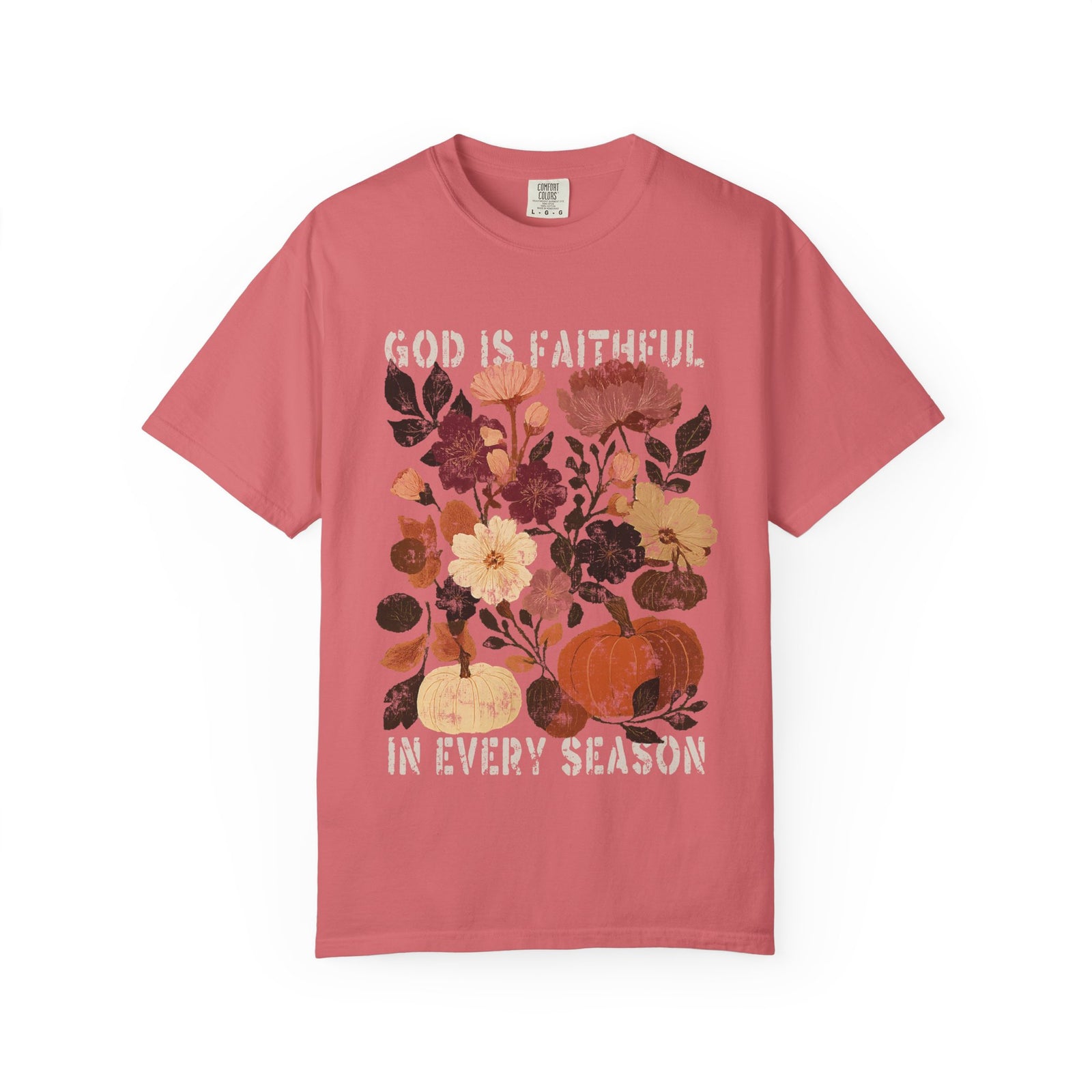 God is Faithful Floral Pumpkin T-Shirt Christian Distressed Fall Graphic Tee