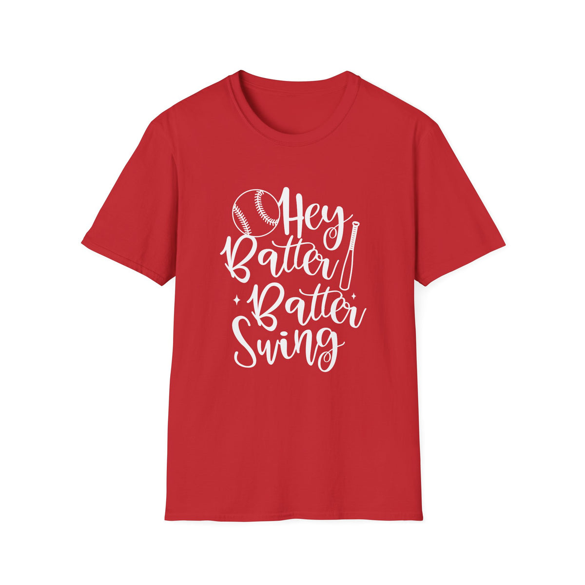 Hey Batter Batter Swing Baseball Graphic T-Shirt Cute Sports Mom Tee (12 Team Colors)