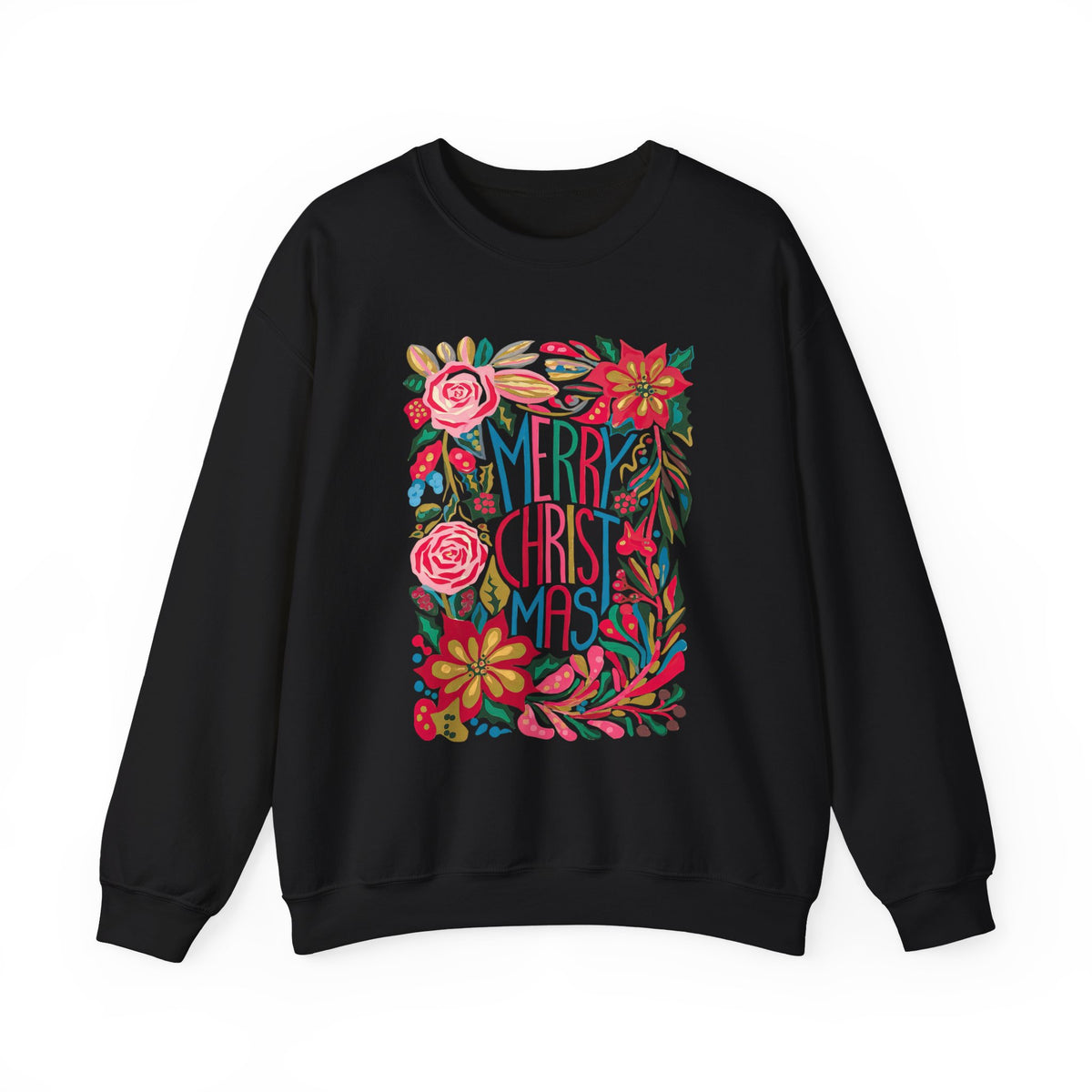 Merry Christmas Bright Holiday Florals Crewneck Unisex Sweatshirt
