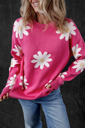 Daisy Round Neck Dropped Shoulder Sweater - Sydney So Sweet