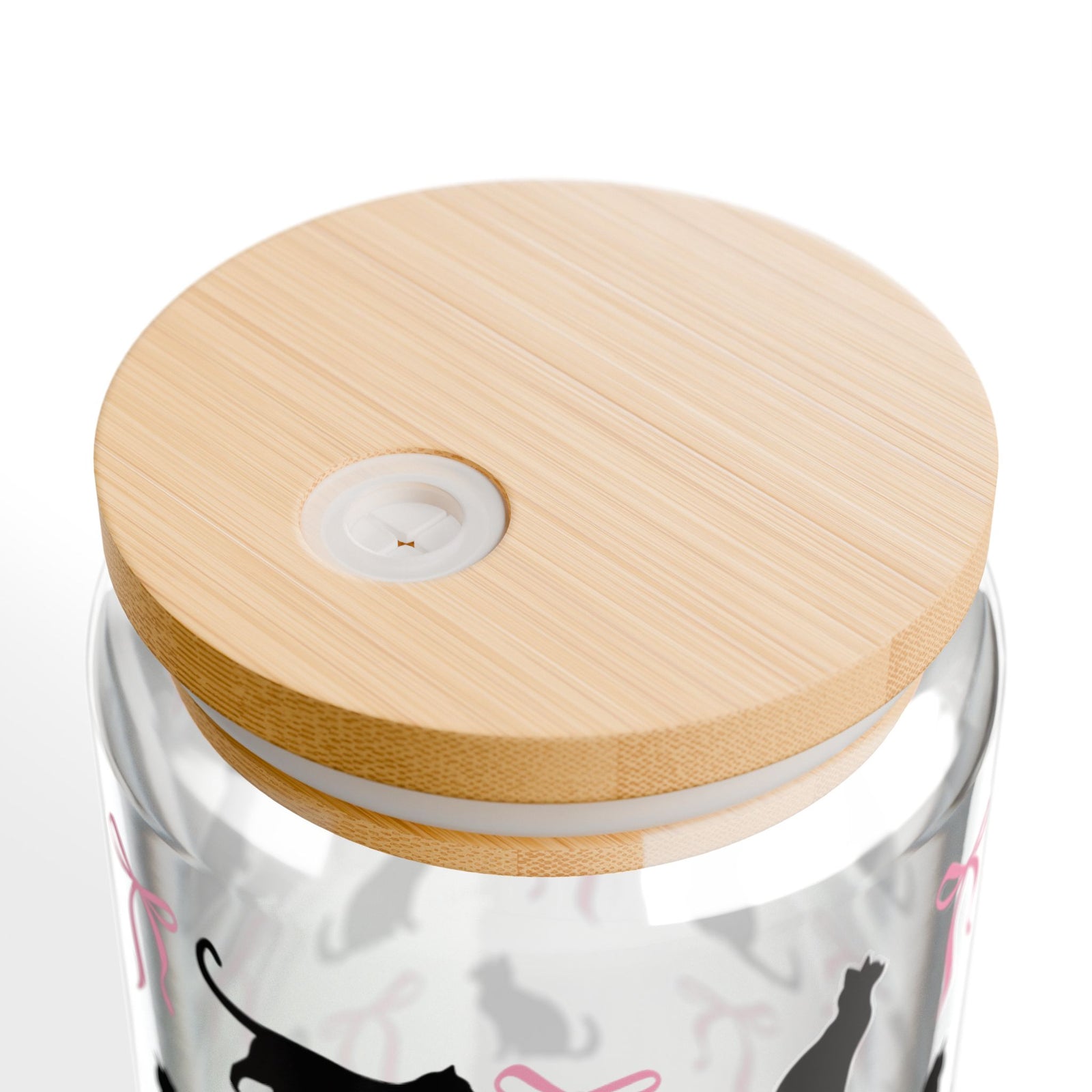 Kitty Coquette Bow Halloween Sipper Glass 16oz Reusable Drink Jar with Lid & Straw