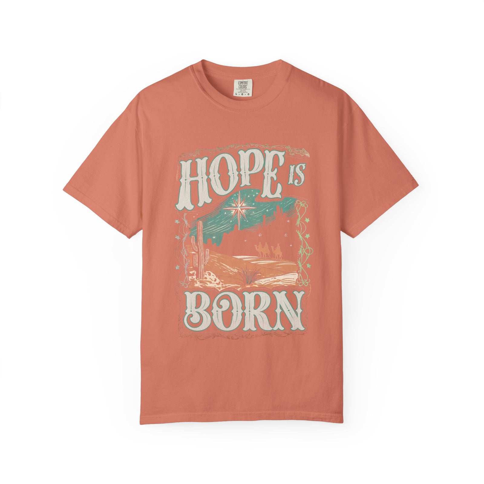 Hope is Born Christmas T-Shirt Christian Distressed Western Graphic Tee