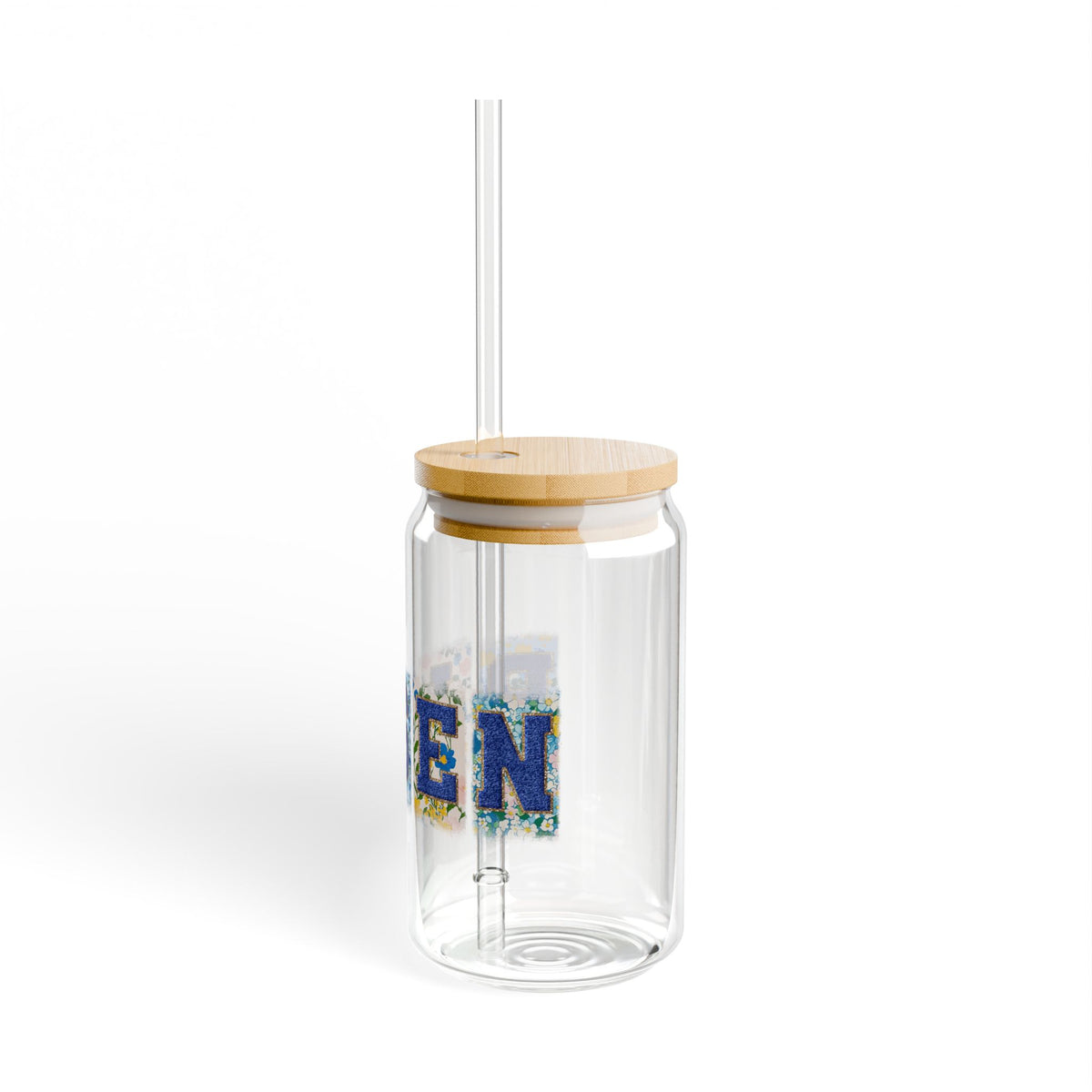 Risen Floral Faux Patch Christian Easter Sipper Glass 16oz Reusable Drink Jar with Lid & Straw