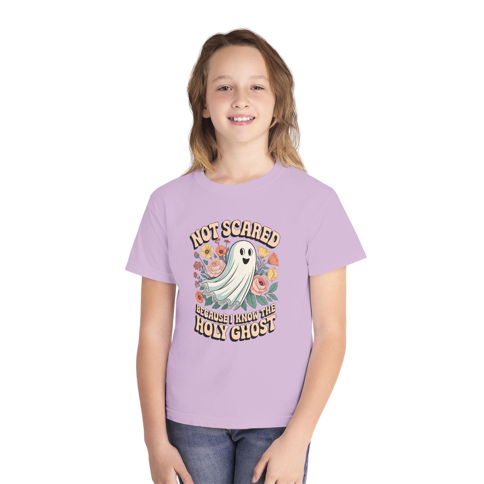 Not Scared Holy Ghost T-Shirt Christian Halloween Kids Graphic Tee