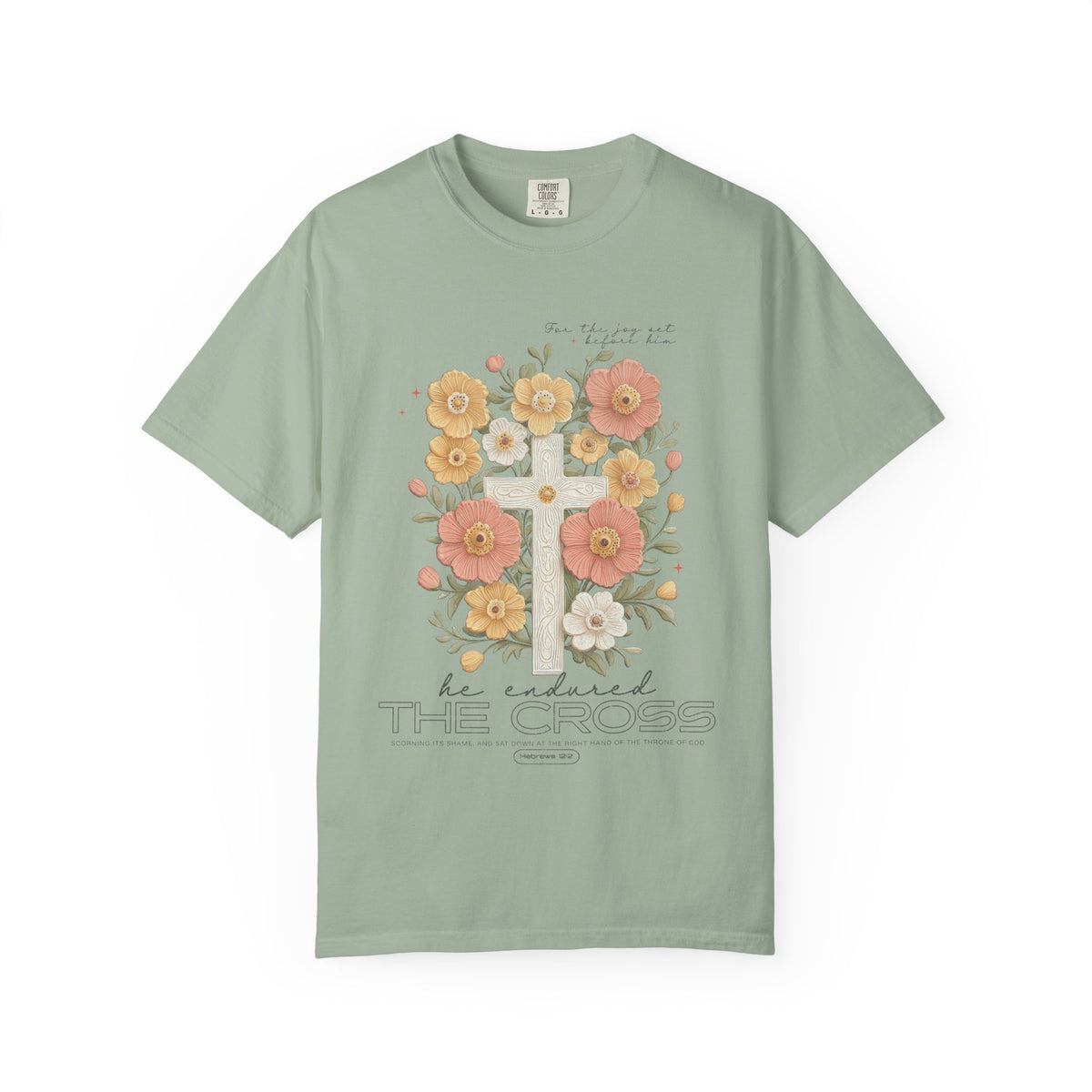 Joy Set Before Him Floral Cross T‑Shirt Christian Faith Graphic Tee