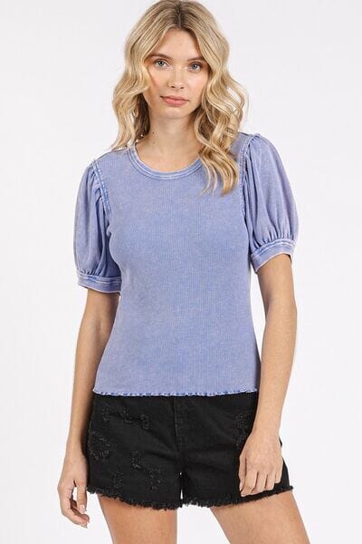 Mittoshop Mineral Wash Puff Sleeve Rib Knit Top - Sydney So Sweet