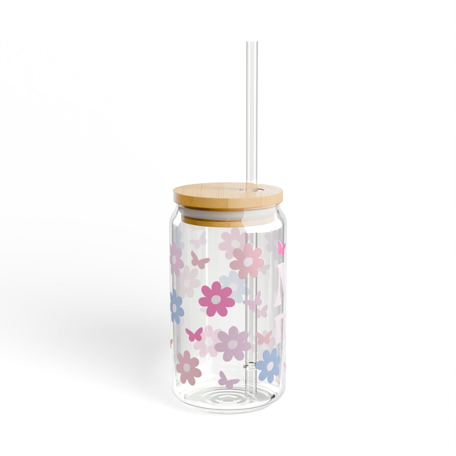 Mama Floral Tumbler Sipper Glass 16oz — Reusable Drink Jar with Lid & Straw