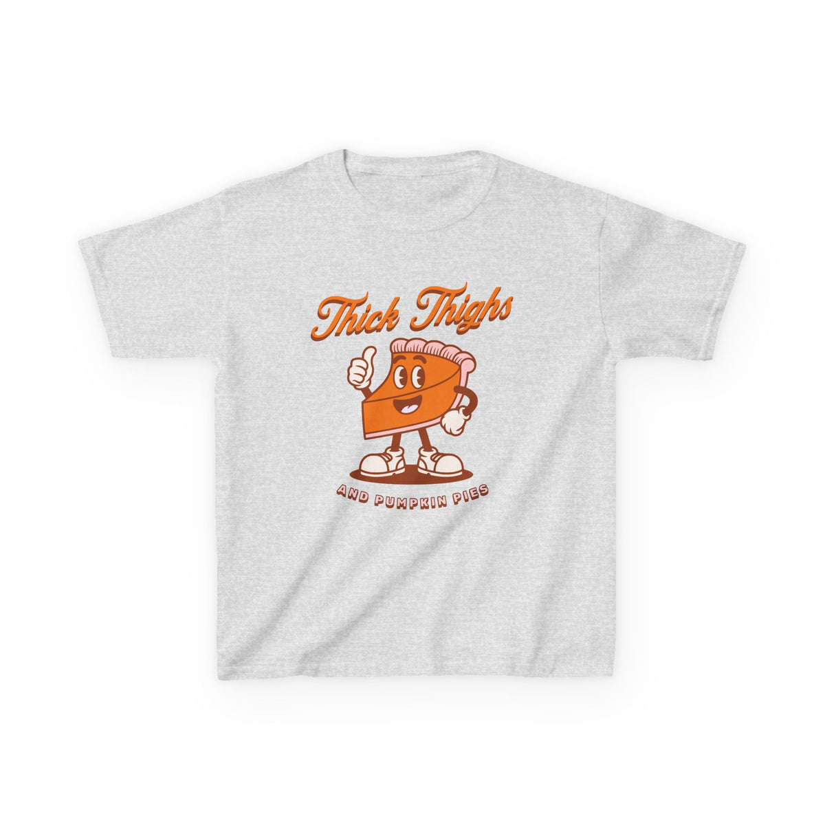 Thick Thighs & Pumpkin Pies Kids T-Shirt Fall Youth Thanksgiving Graphic Tee
