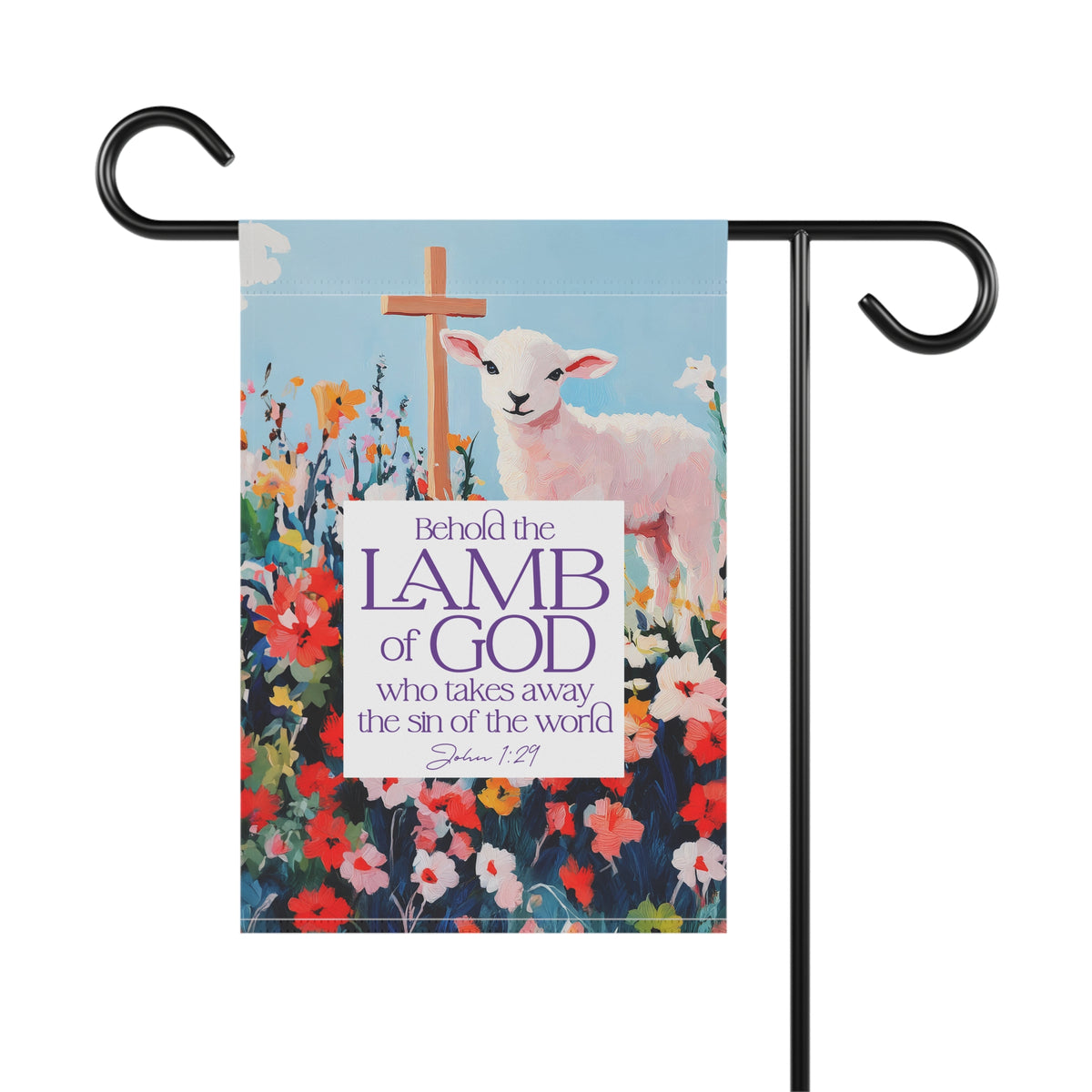 Behold the Lamb of God Garden Flag Easter Floral Lamb Bible Verse Banner