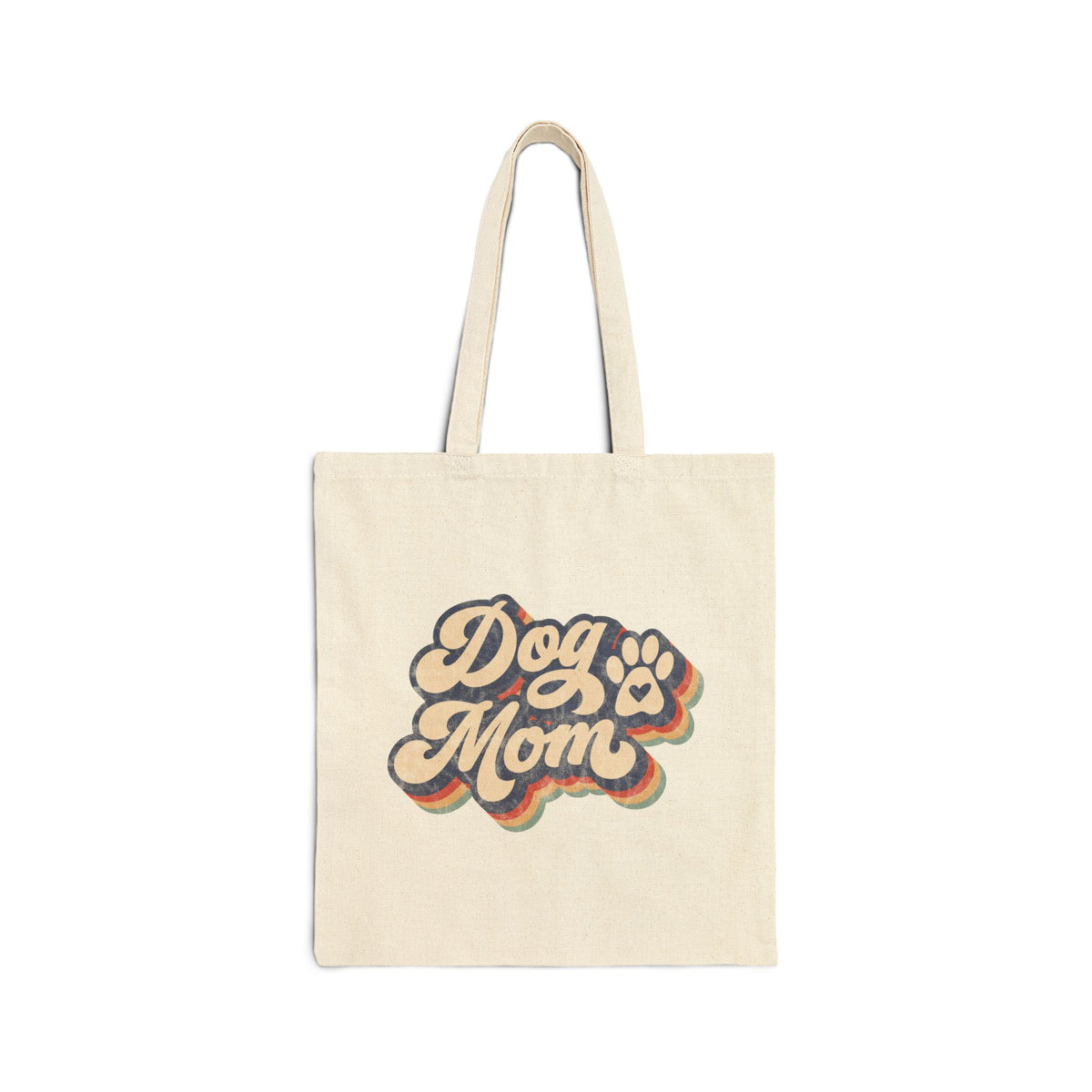 Dog Mom Retro Rainbow Paw Print Cotton Canvas Tote Reusable Grocery Bag
