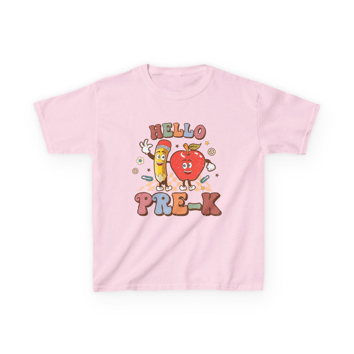 Hello Pre-K Grade Cute Apple & Pencil Graphic Tee Back-to-School Preschool Kids T-Shirt