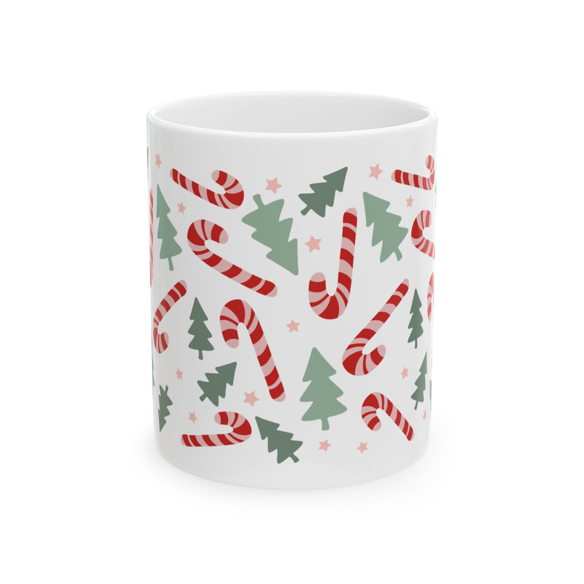 Candy Canes & Christmas Trees Ceramic Mug Coffee Cup (11oz & 15oz)